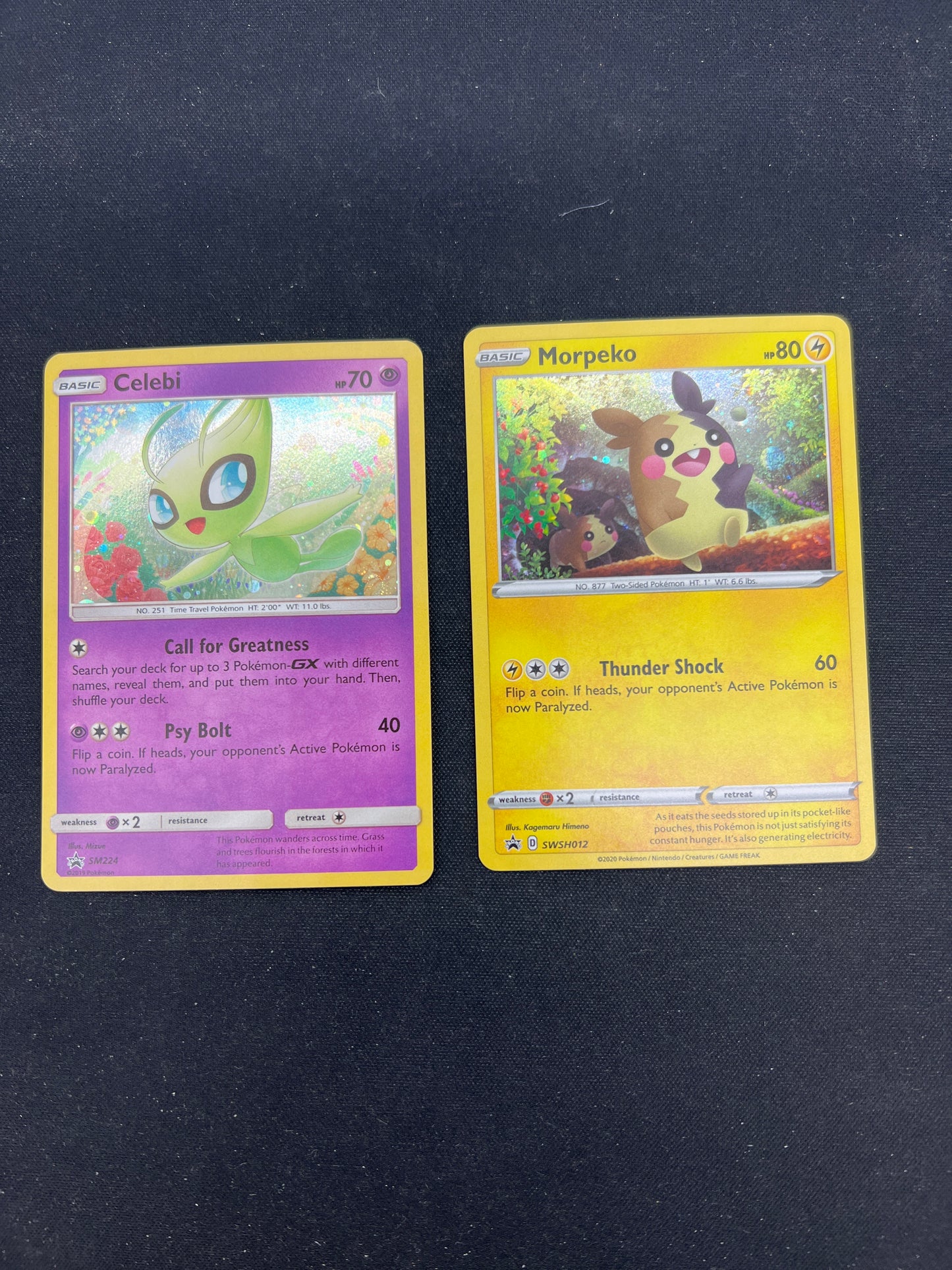 Auction Lot 162: Pokemon Cards Celebi & Morpeko Cosmo Holos Promos Conditions Vary