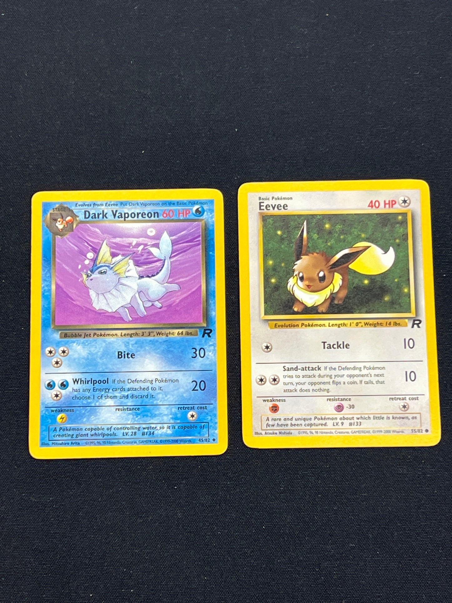 Auction Lot 20: Pokémon Cards Lot of 2 Dark Vaporeon & Eevee Rocket Conditions Vary