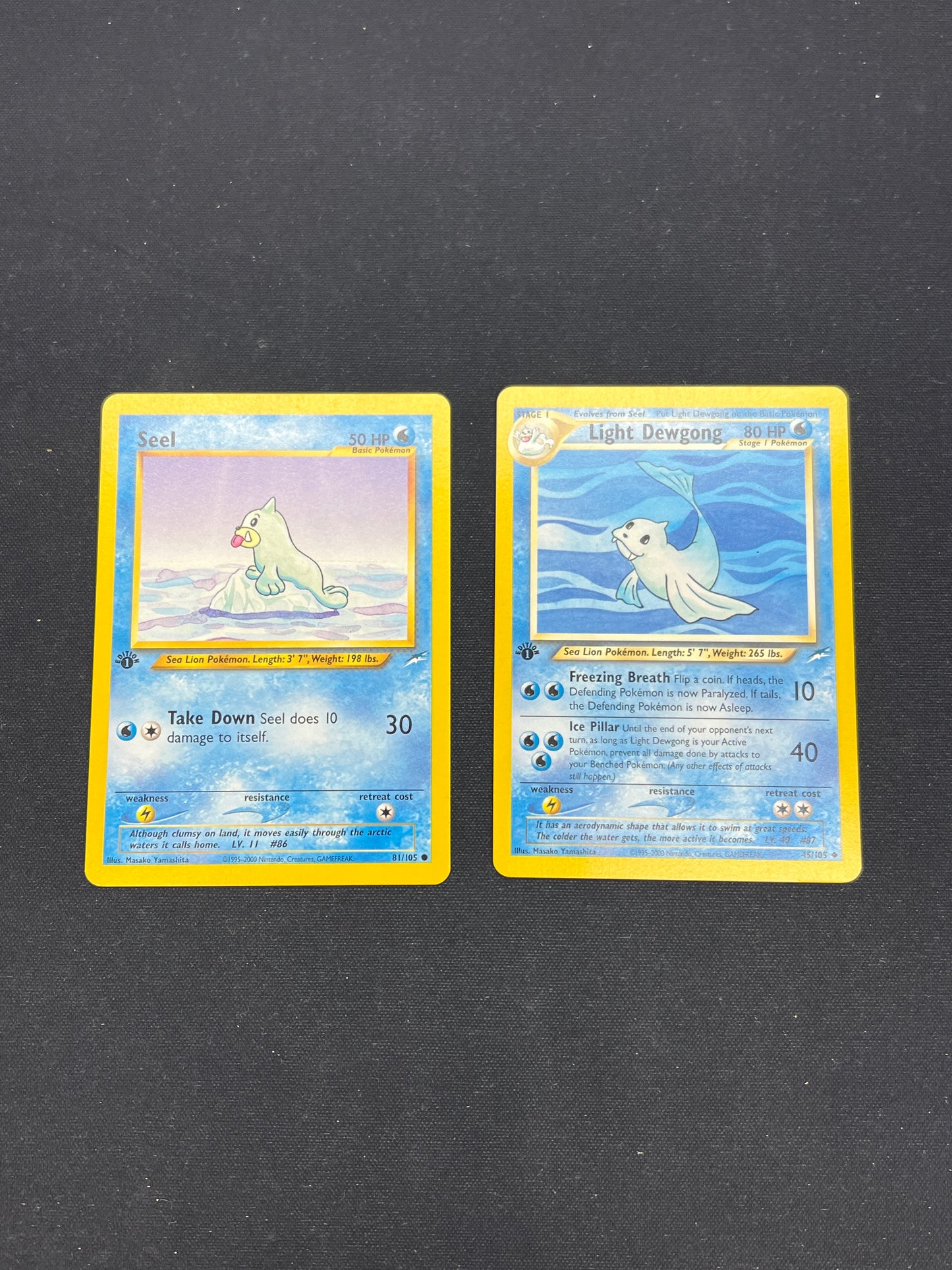 Auction Lot 19: Pokemon Cards Seel & Light Dewgong 1st Edition Neo Discovery Conditions Vary