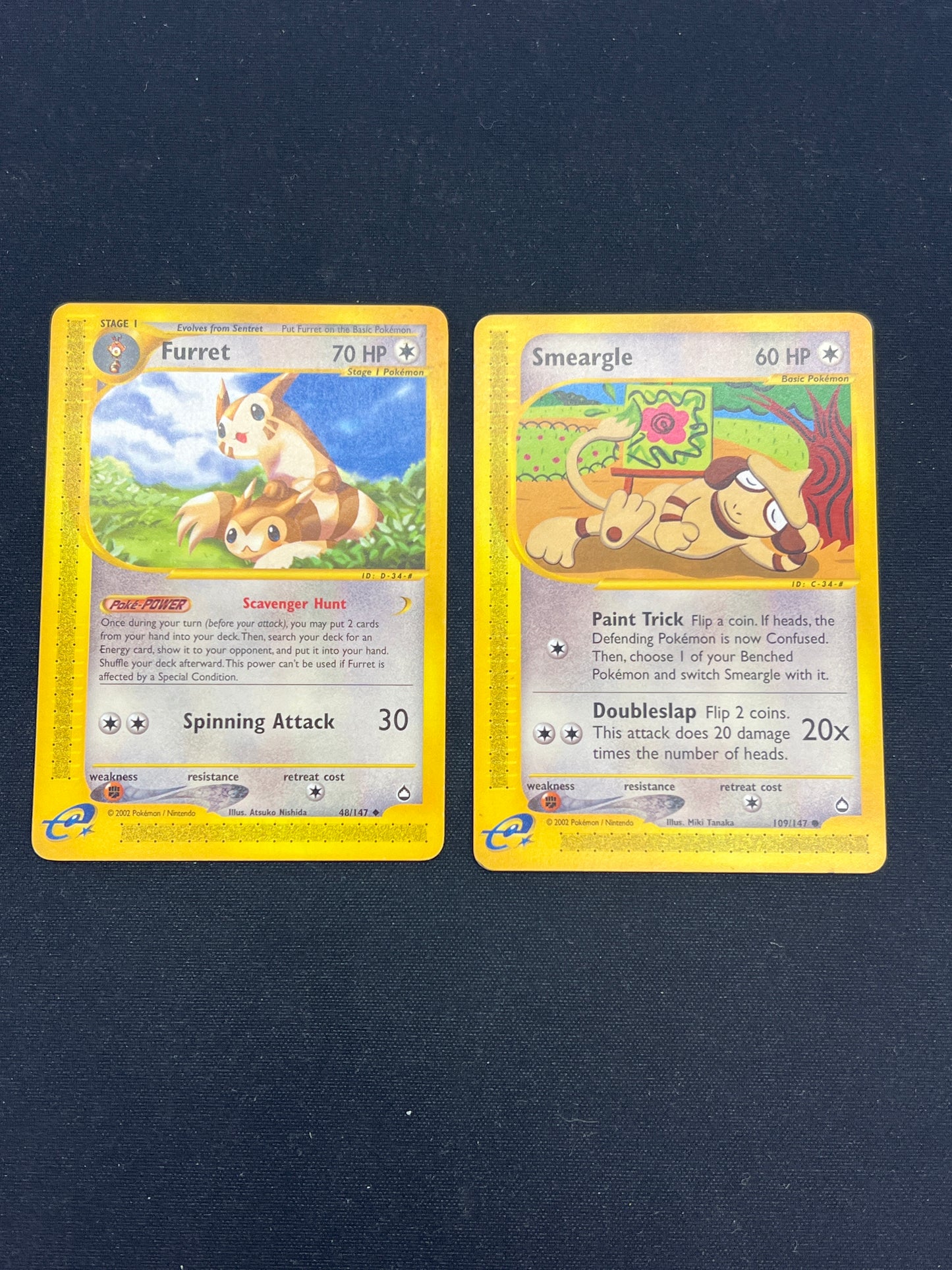 Auction Lot 280: Pokemon Cards Lot of 2 Furret & Smeargle Common Uncommon Pokemon Aquapolis Condition Vary