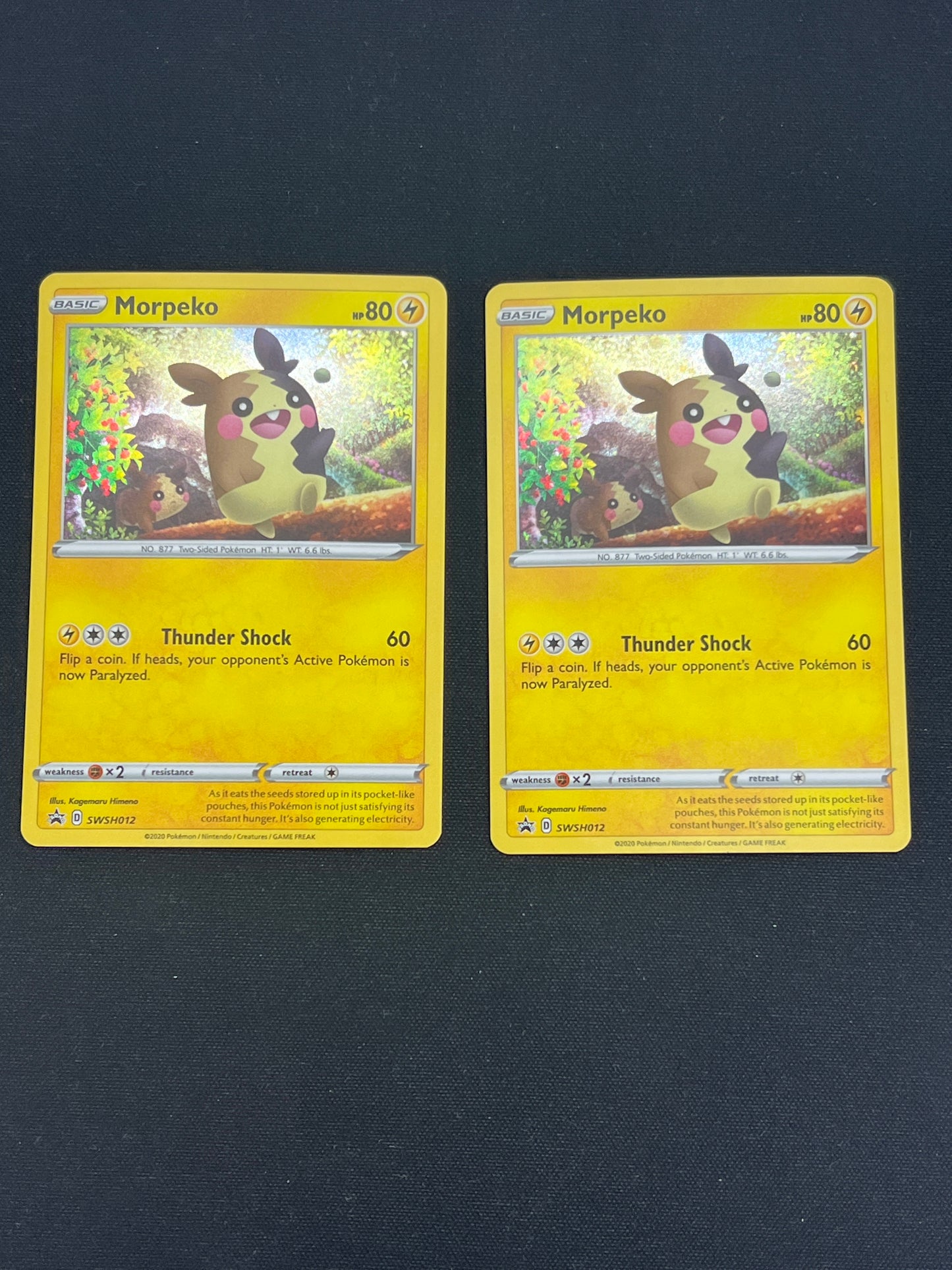 Auction Lot 221: Pokemon Cards Lot of 2 Morpeko Cosmo Holo SWSH012 Conditions Vary