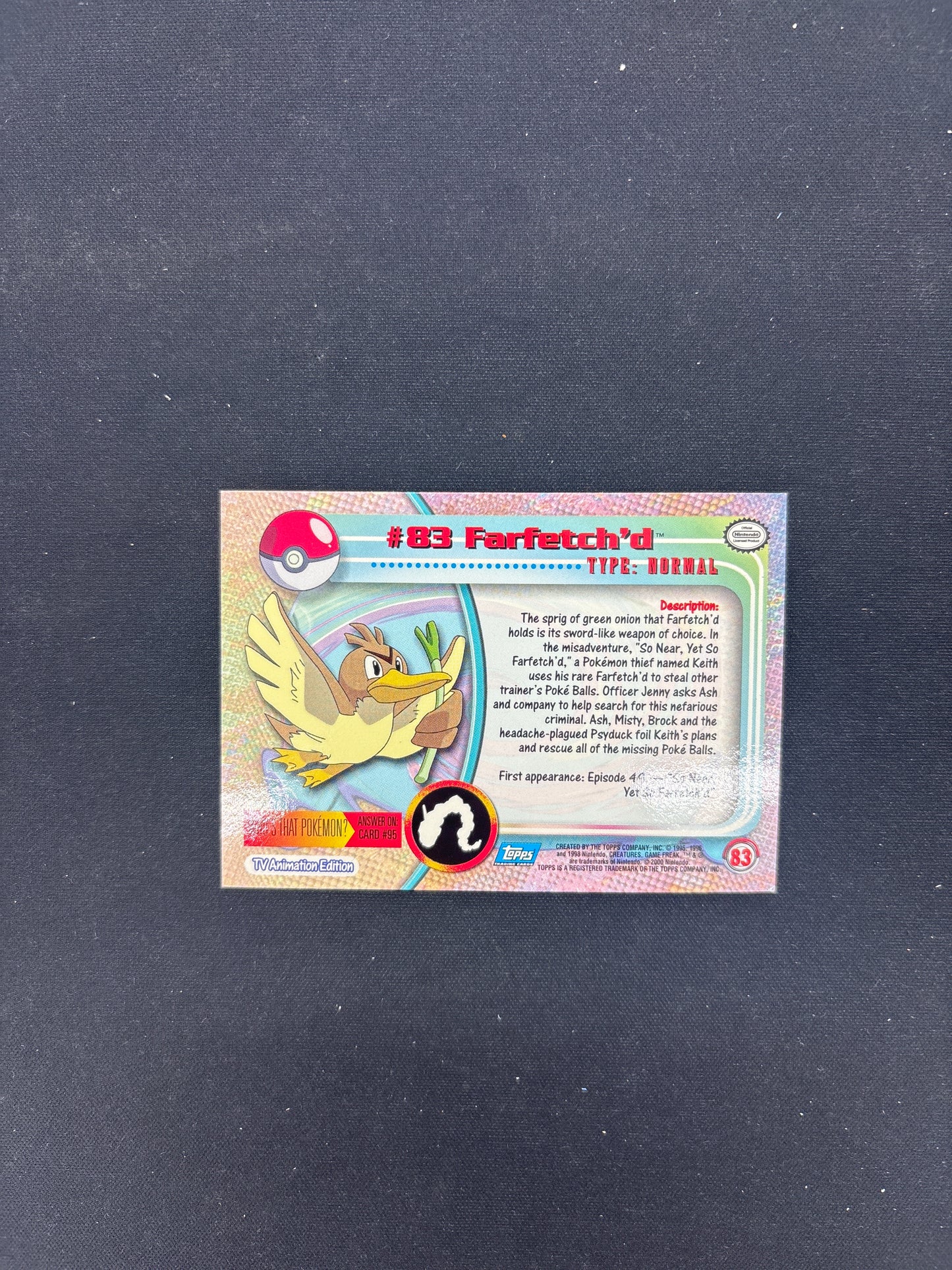 Auction Lot 205: Pokemon Card Farfetch'd Topps 2000 TV Conditions Vary