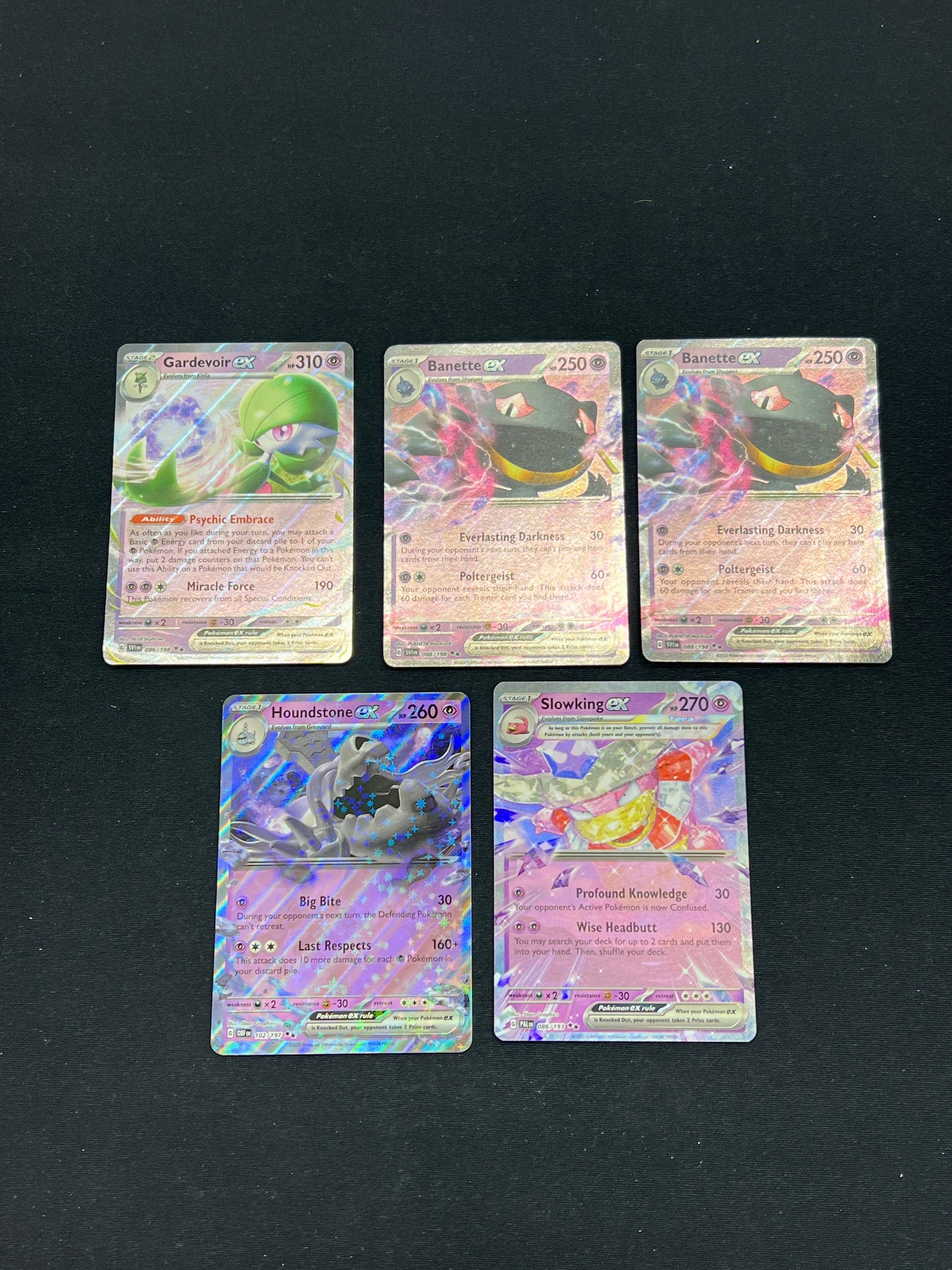 Auction Lot 298: Pokemon Cards Lot of 5 Assorted Psychic Type EX Ultra Rares SV Conditions Vary