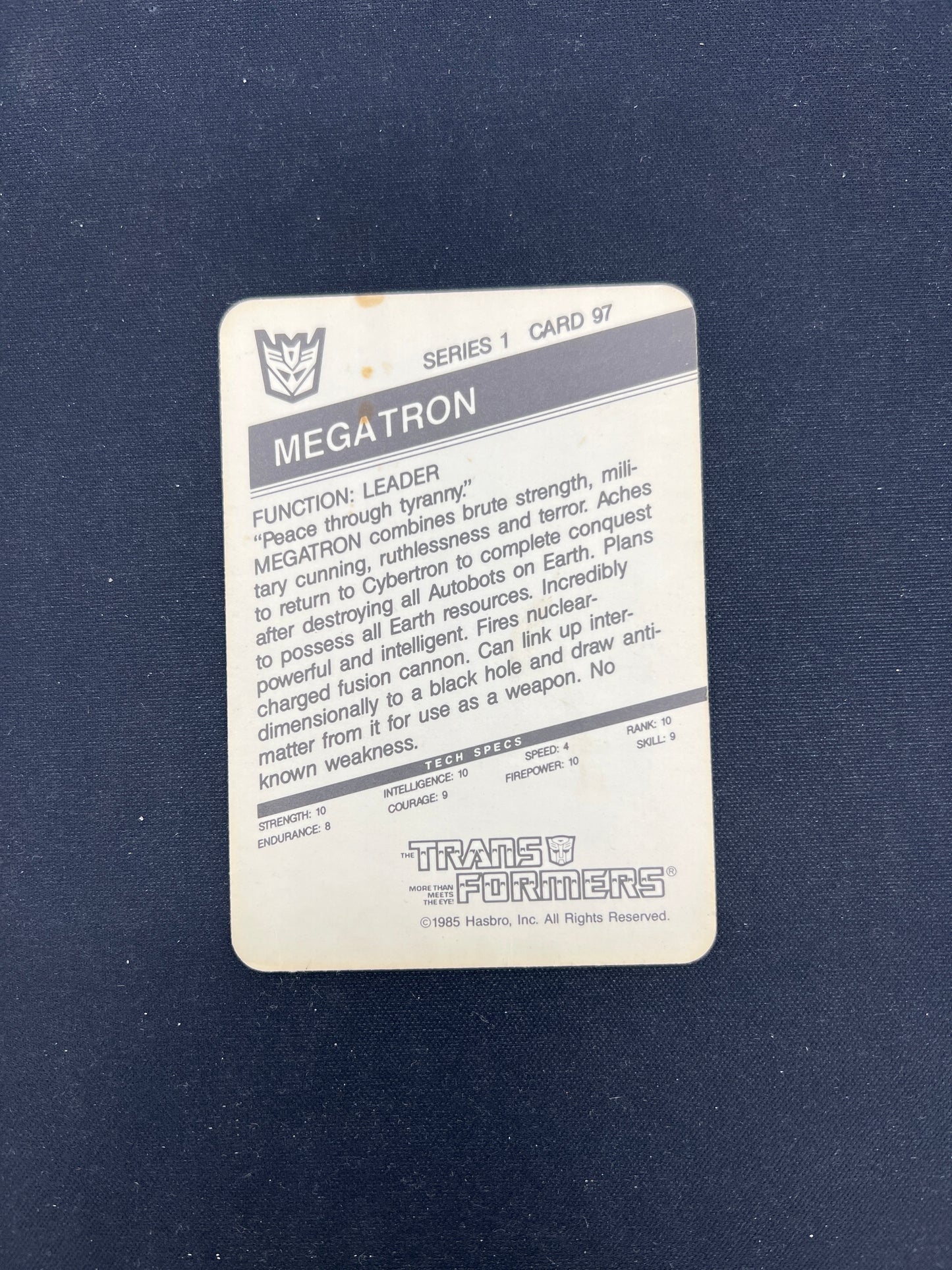 Auction Lot 287: Transformers Cards Megatron Series 1 Conditions Vary