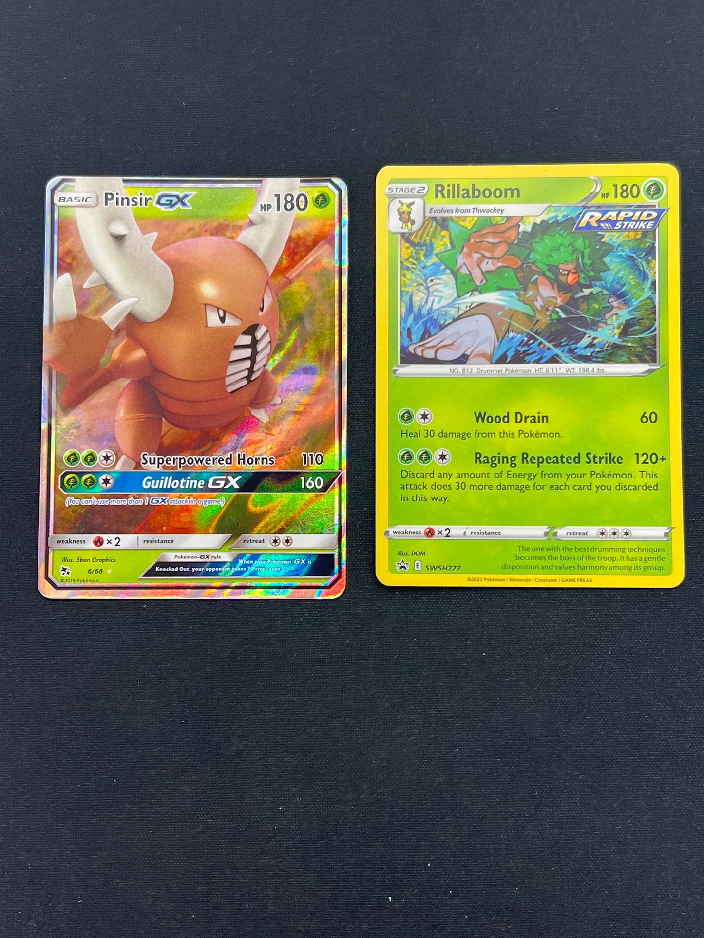 Auction Lot 135: Pokemon Cards Pinsir GX and Rillaboom Promo Conditions Vary