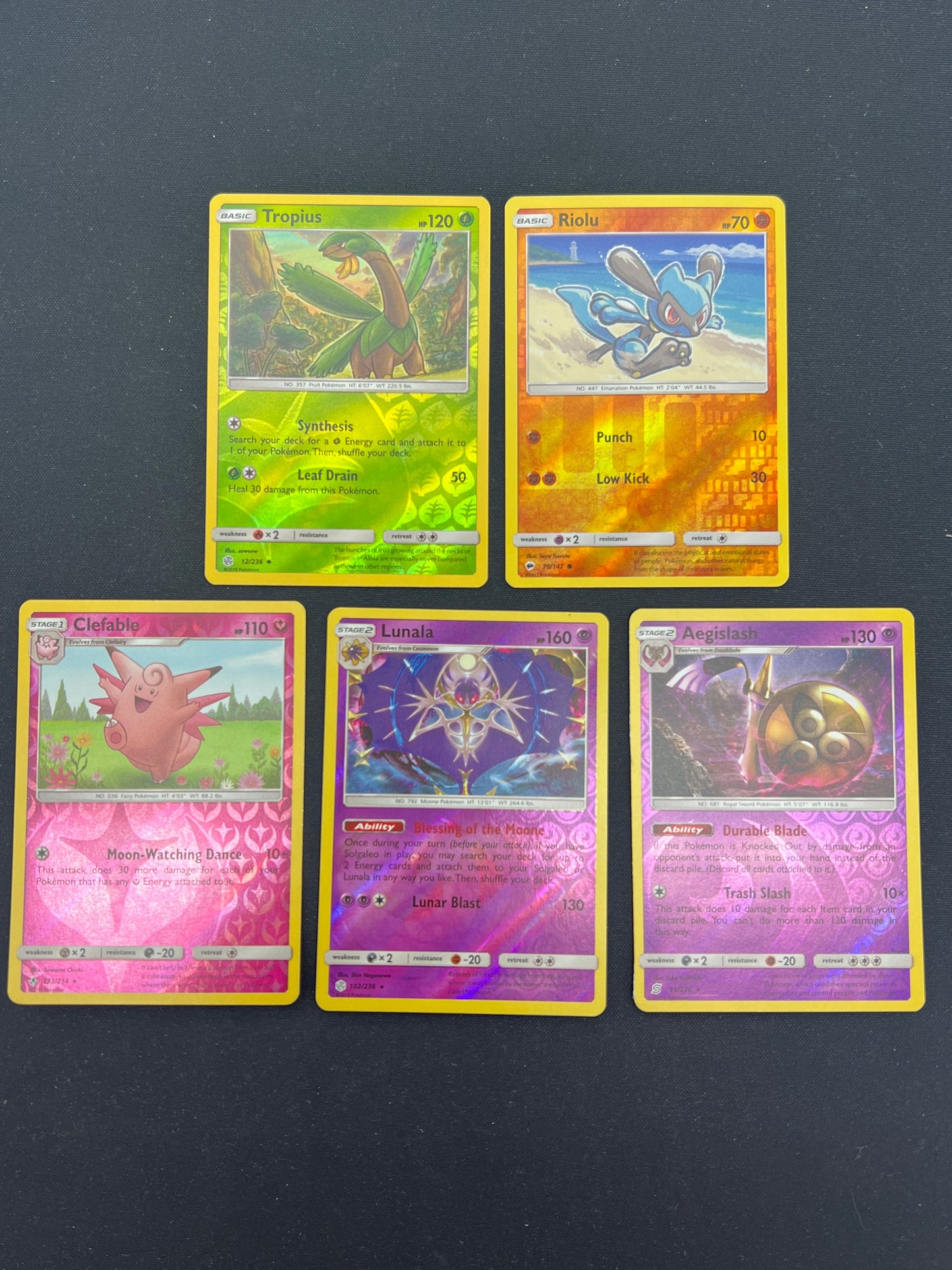 Auction Lot 374: Pokemon Cards Lot of 5 assorted SM Era Reverse Holos Conditions Vary