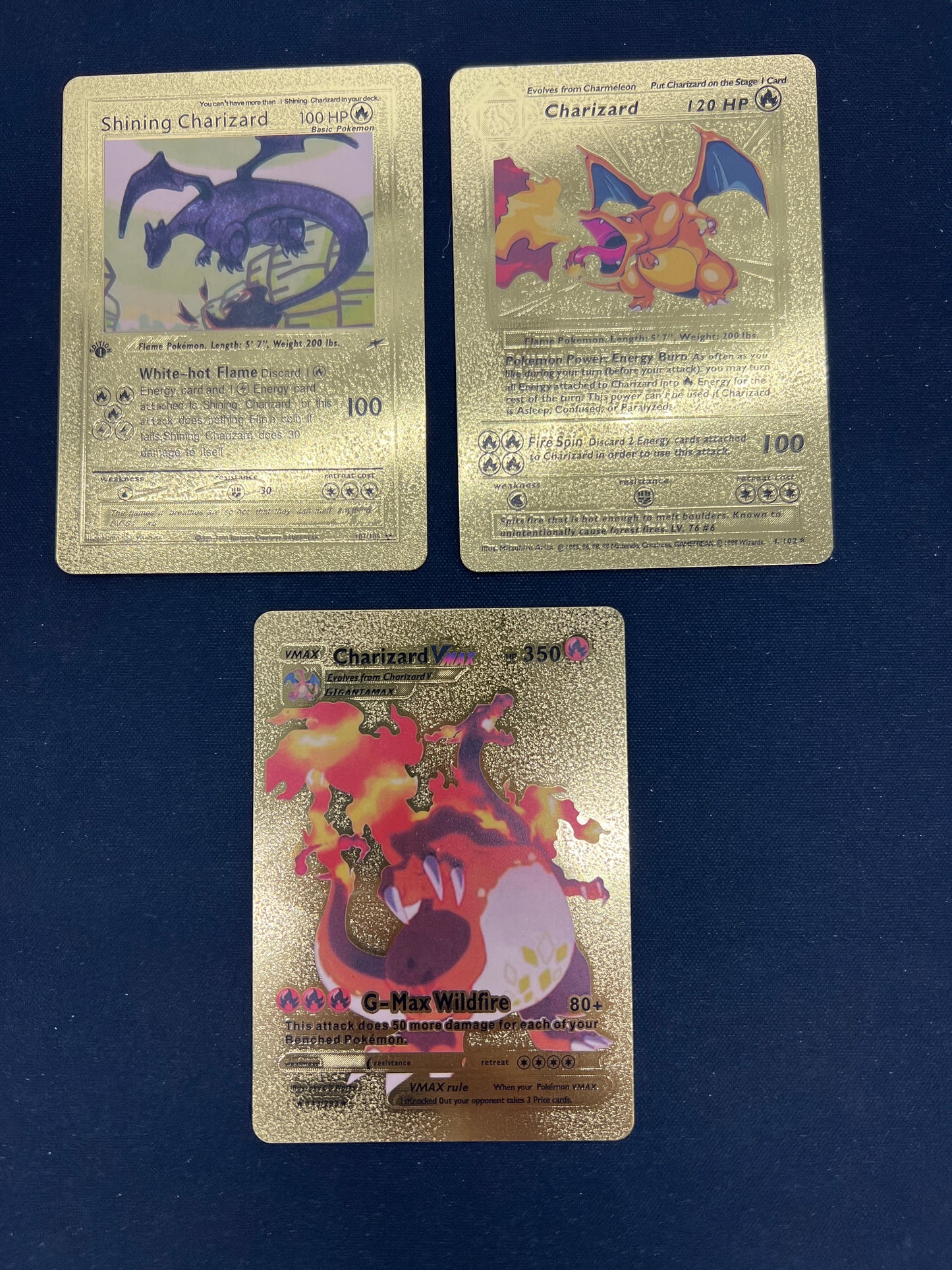 Auction Lot 302: Pokemon Cards CUSTOM Lot of 3 Gold Charizard Conditions Vary