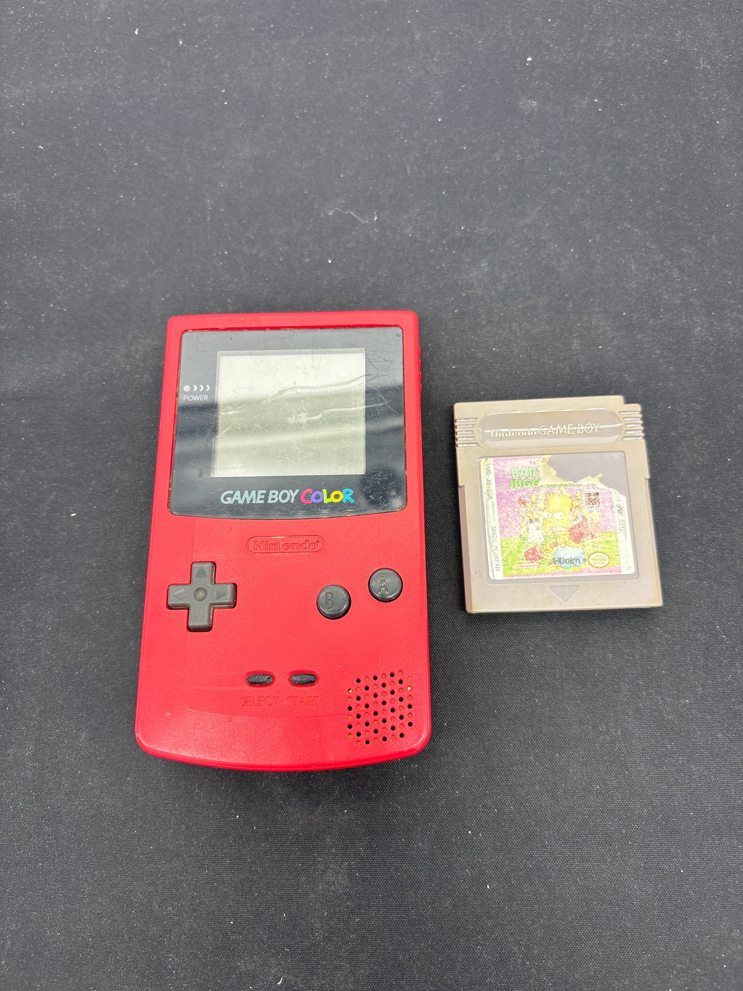 Auction Lot 6: Nintendo Gameboy Color Red Tested Working With Bart Vs the Juggernauts Video Game Loose