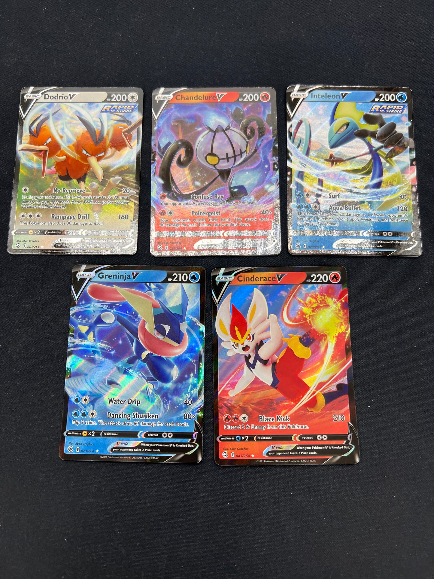 Auction Lot 164: Pokemon Cards Lot of 5 Assorted V Full Arts Conditions Vary