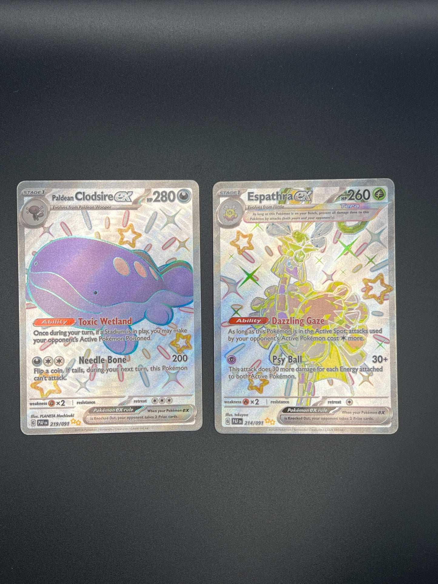 Auction Lot 396: Pokemon Cards Lot of 2 EX Full Art Paldean Fates Conditions Vary