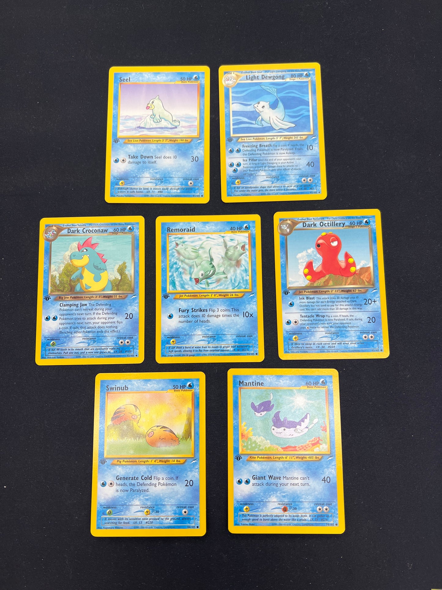 Auction Lot 49: Pokemon Cards Lot of 7 Assorted Water Types 1st Edition Neo Destiny Conditions Vary
