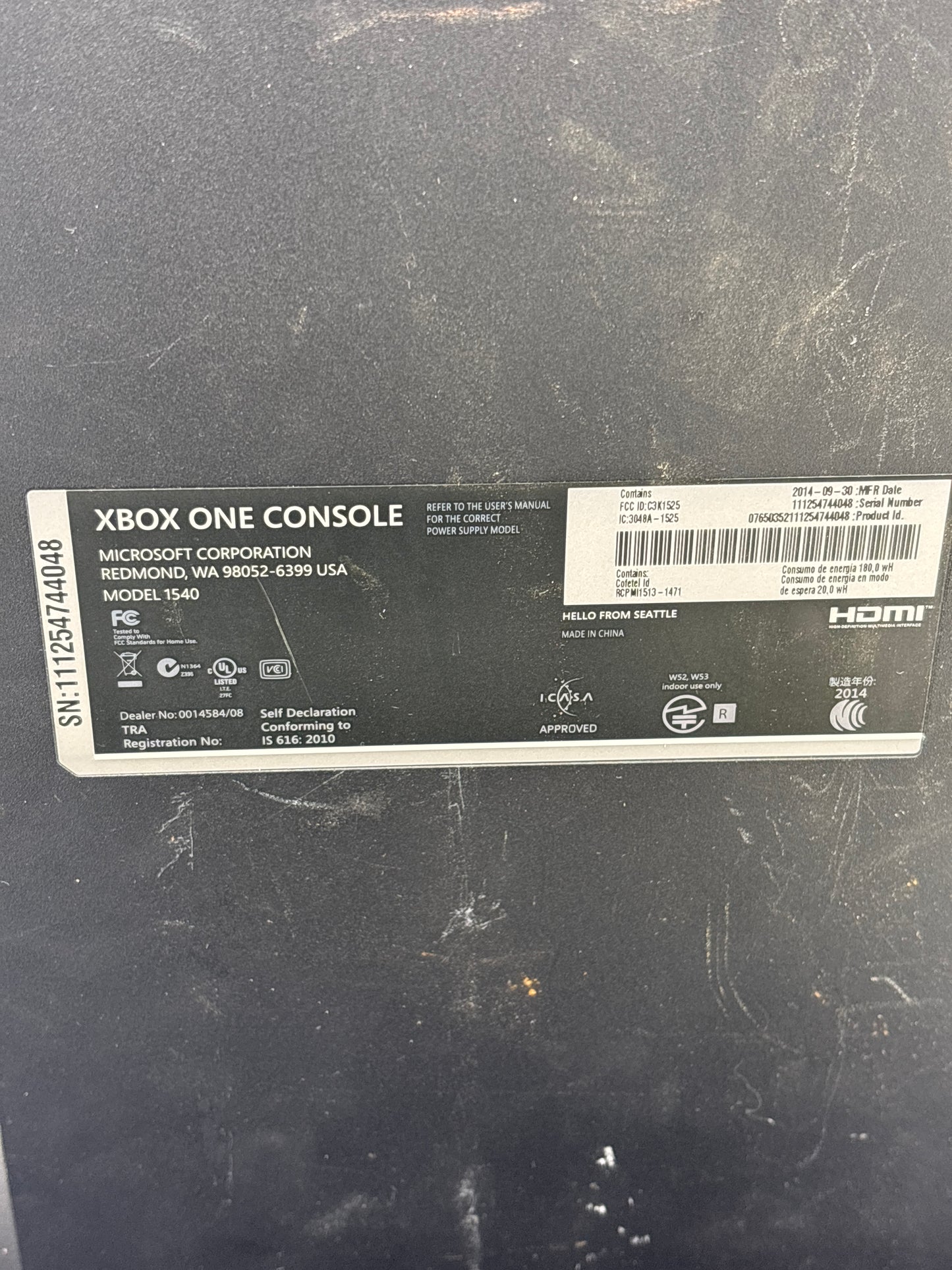 Auction Lot 54: XBOX One Console Missing Power Cord and Controller Model 1540 Untested