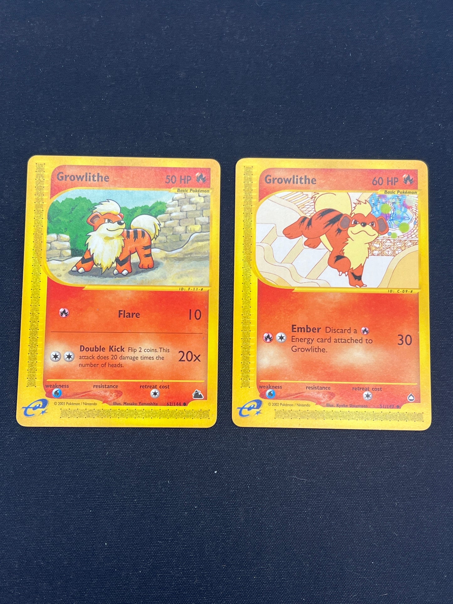 Auction Lot 278: Pokemon Cards Lot of 2 Growlithe Commons Aquapolis and Skyridge Condition Vary