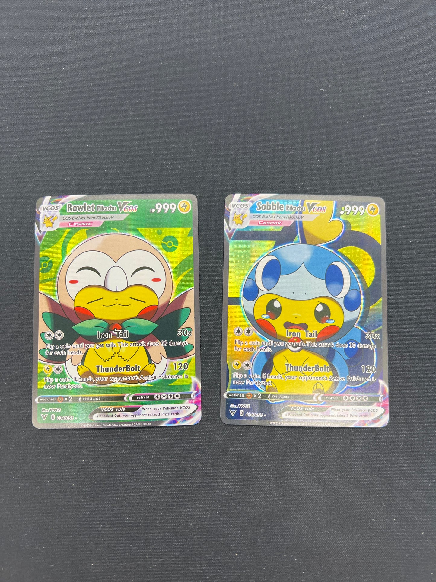 Auction Lot 159: Pokemon Cards CUSTOM Lot of 2 Rowlet & Sobble Pikachu Poncho Conditions Vary