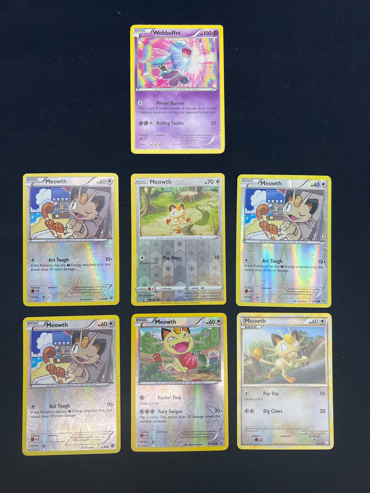 Auction Lot 243: Pokemon Cards Lot of 7 Reverse Commons Uncommons Meowth Wobuffet Conditions Vary
