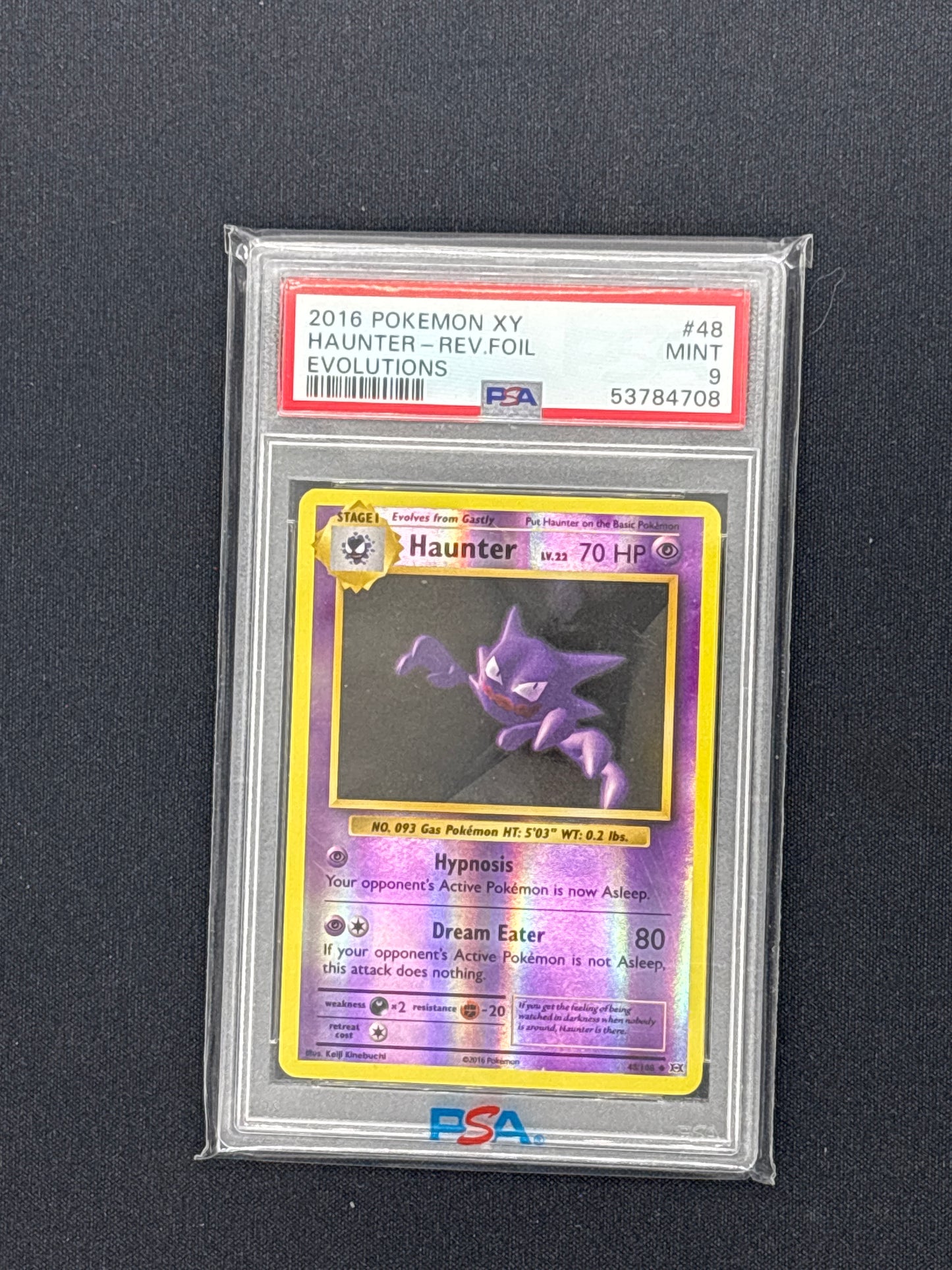 Auction Lot 51: PSA Mint 9 Haunter Reverse Holo 48/108 Pokemon XY Evolutions