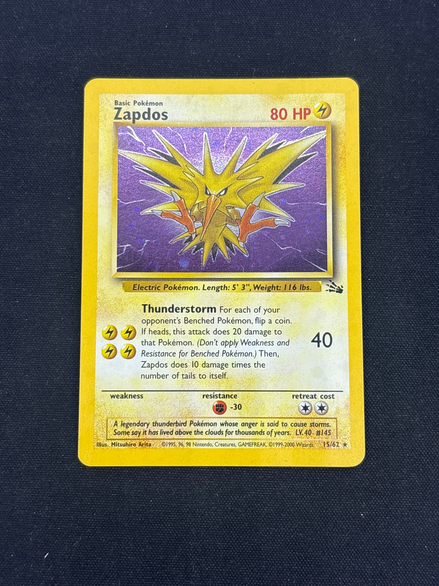 Auction Lot 288: Pokemon Cards Zapdos Holo Fossil Condition Vary