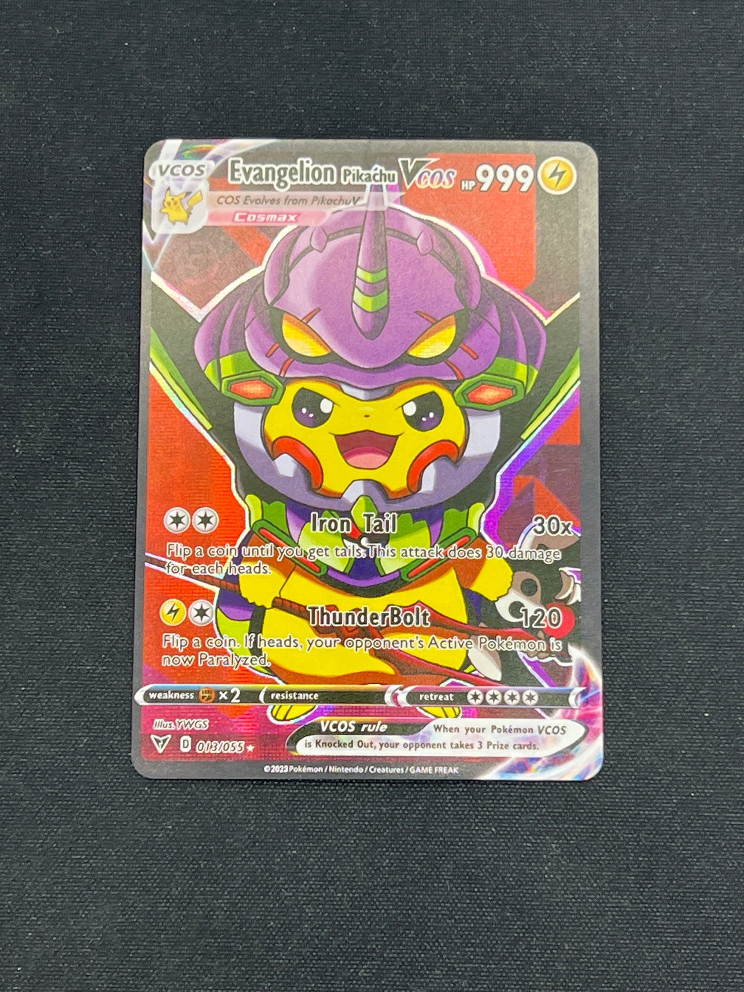 Auction Lot 316: Pokemon CUSTOM Cards Evangelion Pikachu VCOS Full Art Condition Vary