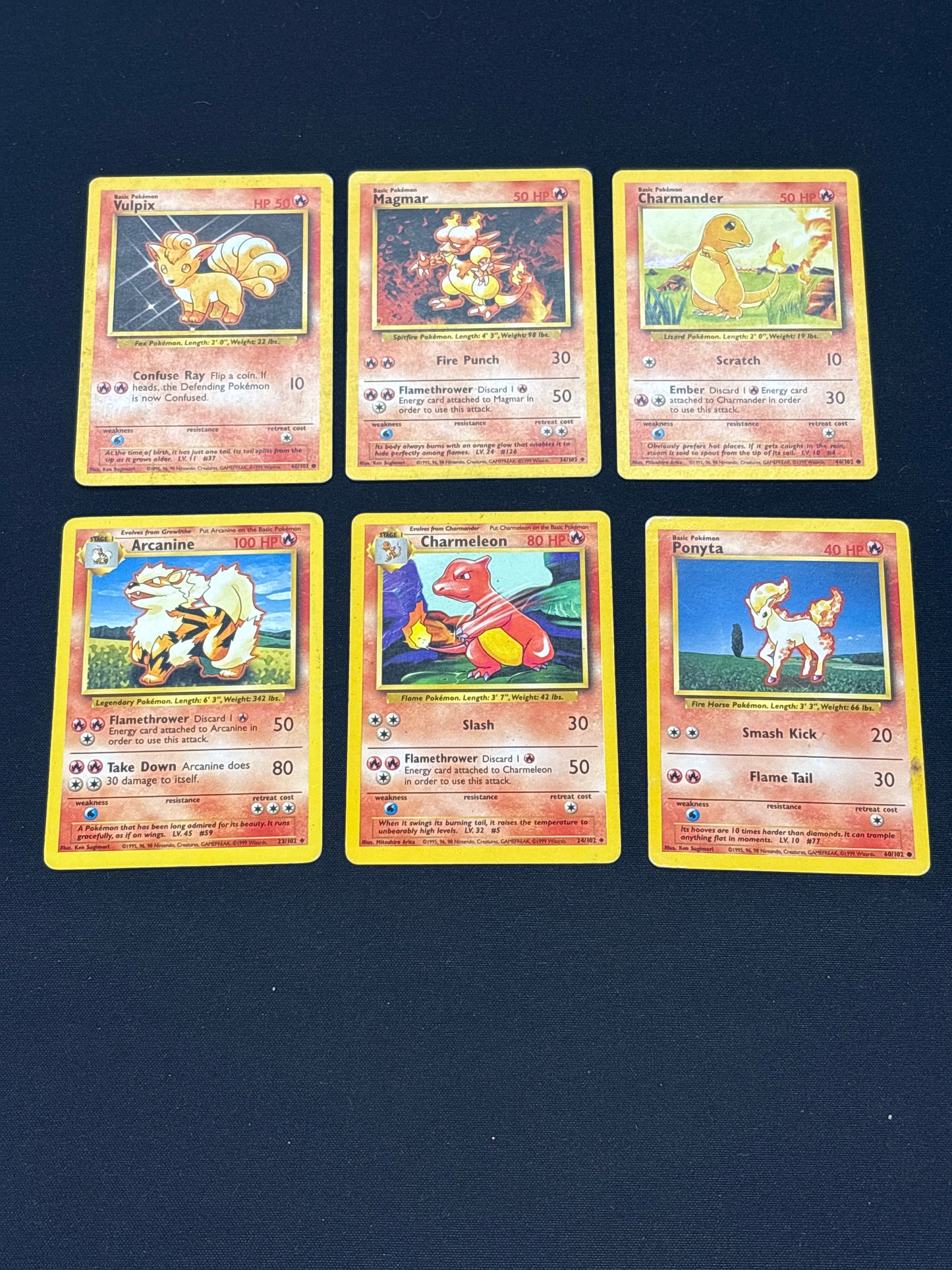 Auction Lot 239: Pokemon Cards Lot of 6 Assorted Fire Type Base Set Conditions Vary