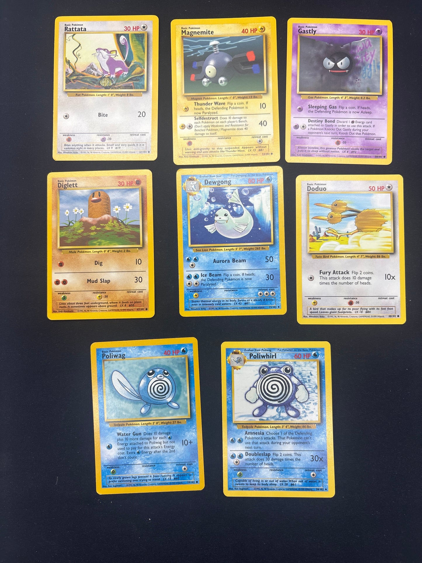 Auction Lot 46: Pokemon Cards Lot of 8 Base Set Conditions Vary