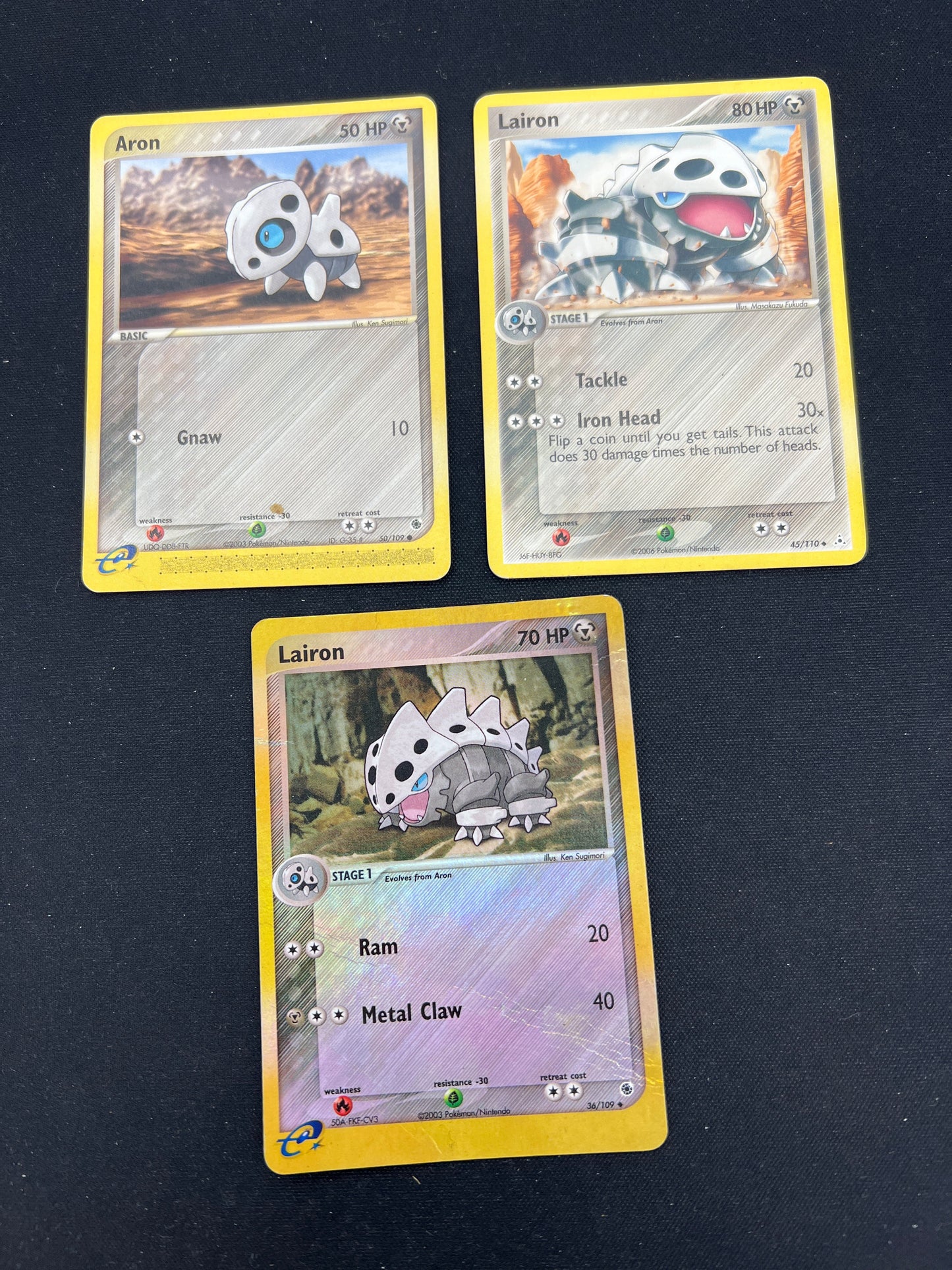 Auction Lot 317: Pokemon Cards Assorted Lot of 3 Mid Era Aron Evolutions Conditions Vary