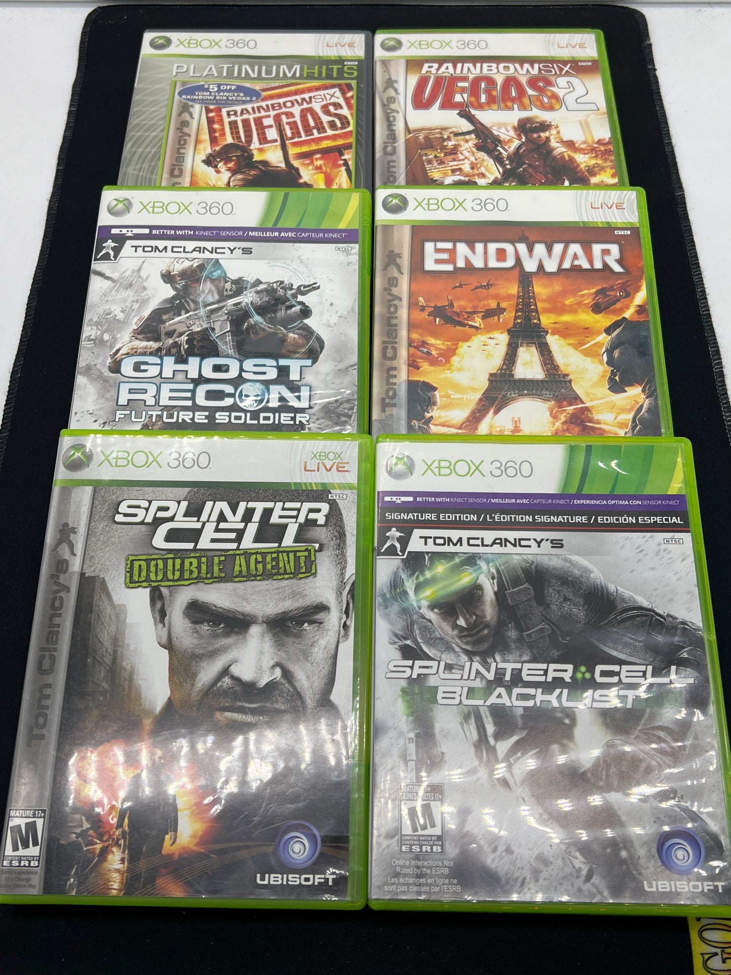 Auction Lot 52: XBox360 Video Game Lot of 6 Tom Clancy Rainbow Six Vegas 1 2 Ghost Recon Future Soldier End War Splinter Cell Double Agent Blacklist