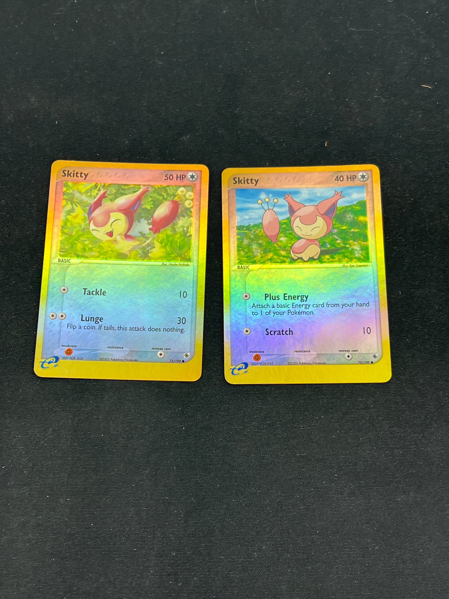 Auction Lot 277: Pokemon Cards Lot of 2 Skitty Reverse Foil Ruby and Sapphire Conditions Vary