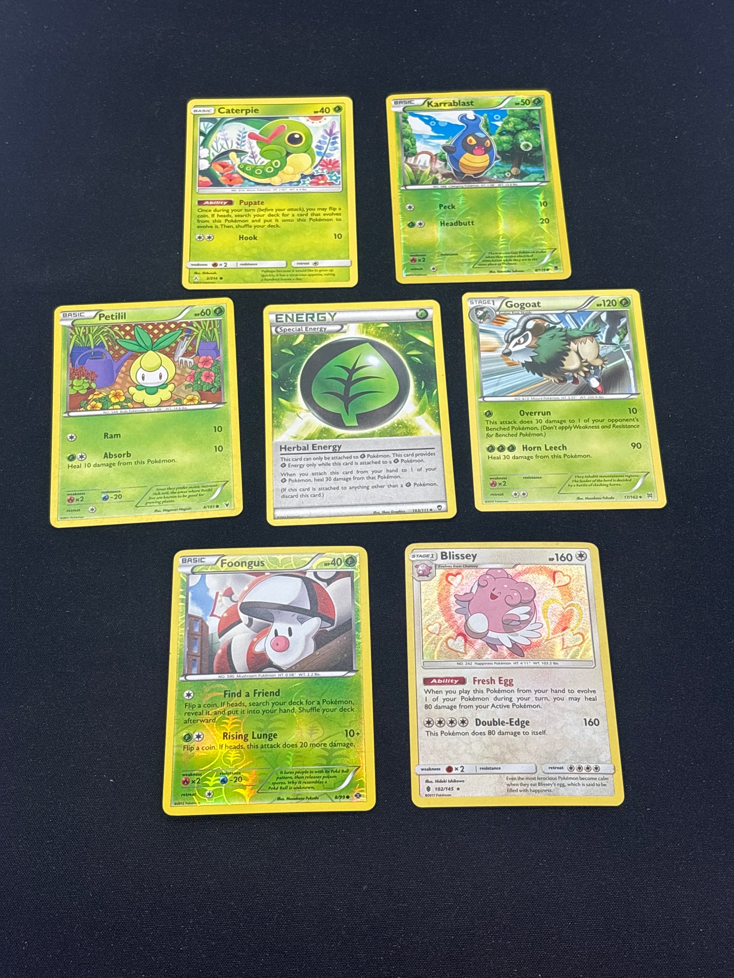 Auction Lot 134: Pokemon Cards Lot of 7 Assorted Grass Types And Blissey Commons Uncommons Holos Conditions Vary