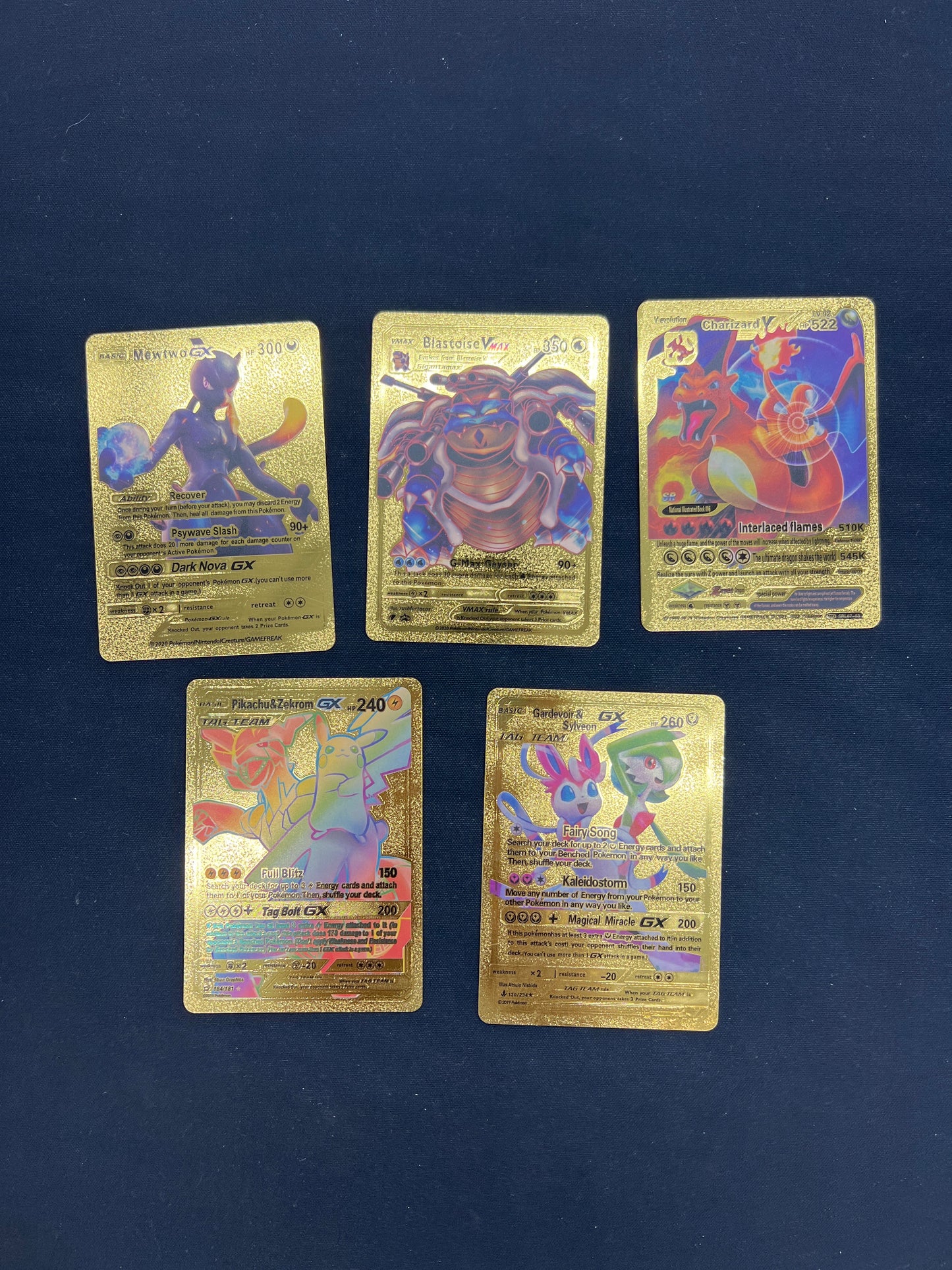 Auction Lot 237: Pokemon Cards CUSTOM Lot of 5 Assorted Gold Metal Cards