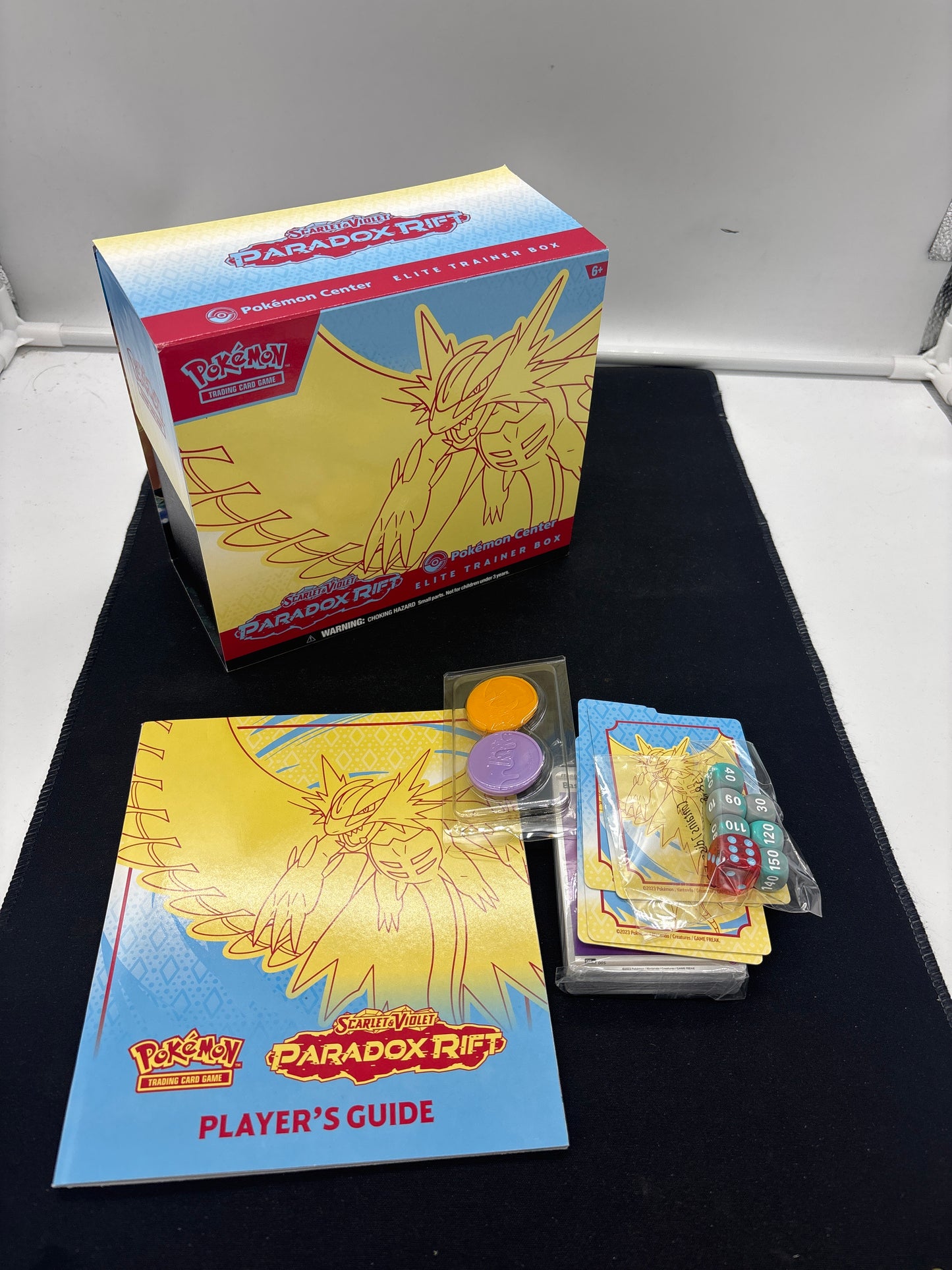 Auction Lot 216: Pokemon Center Paradox Rift Roaring Moon ETB Empty Box With Accessories