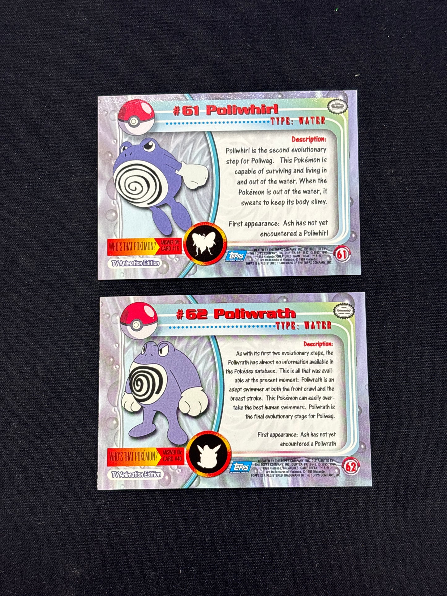 Auction Lot 31: Pokemon Topps Cards Poliwhirl Poliwrath Holos Conditions Vary