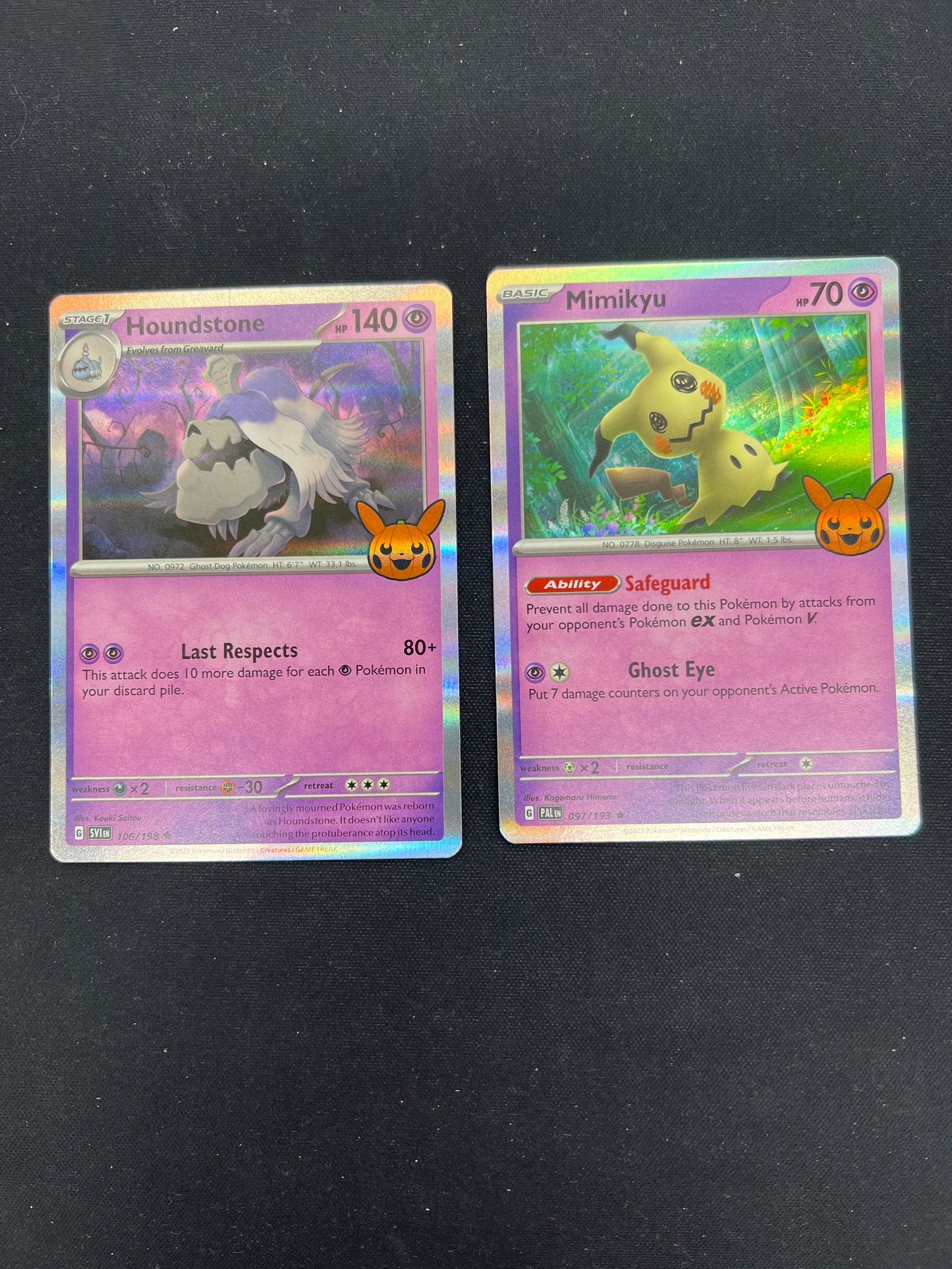 Auction Lot 174: Pokemon Cards Houndstone & Mimikyu Trick Or Treat 2024 Holos Conditions Vary