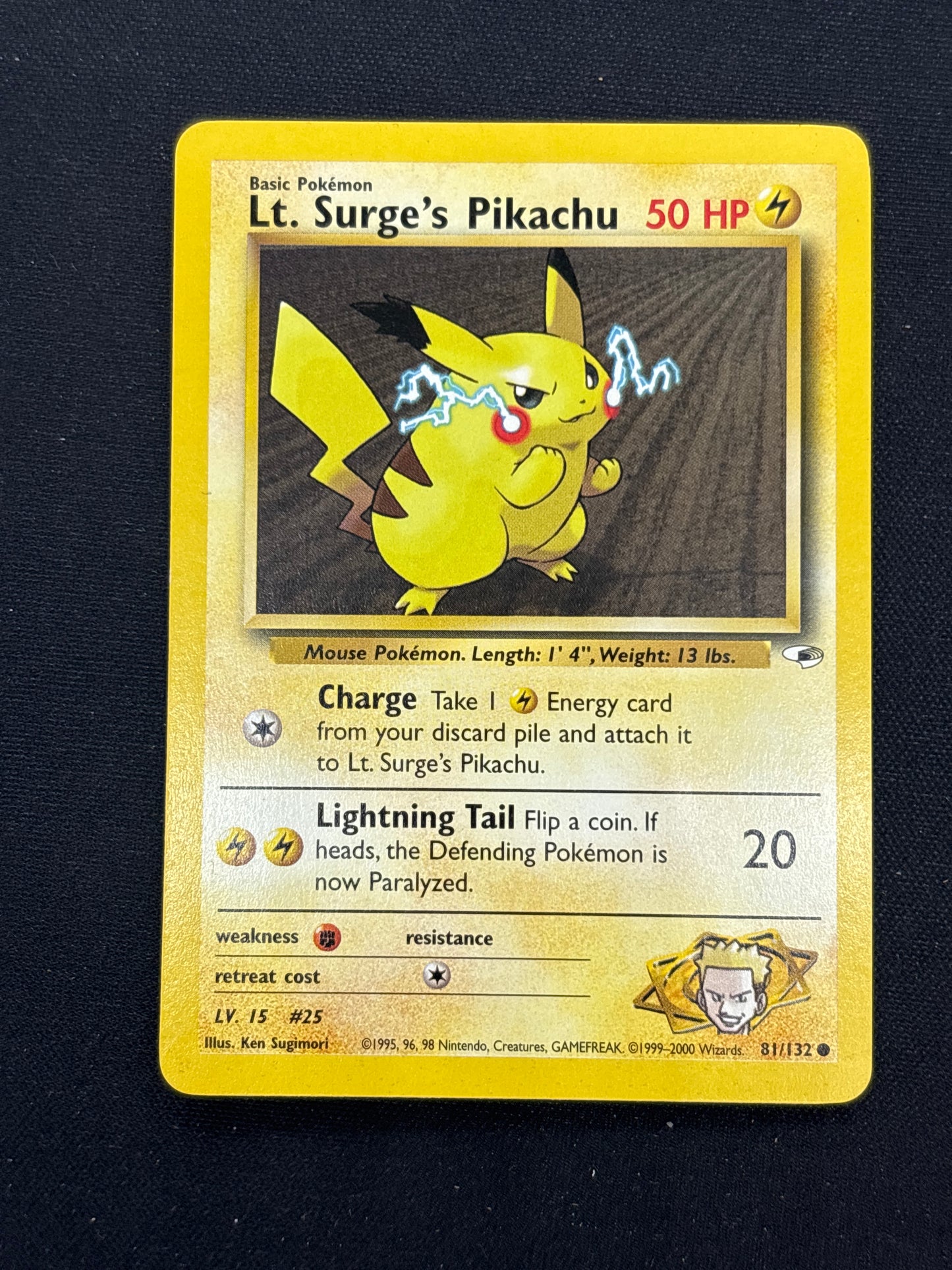 Auction Lot 403: Pokemon Card Lt. Surge's Pikachu Gym Heroes Conditions Vary