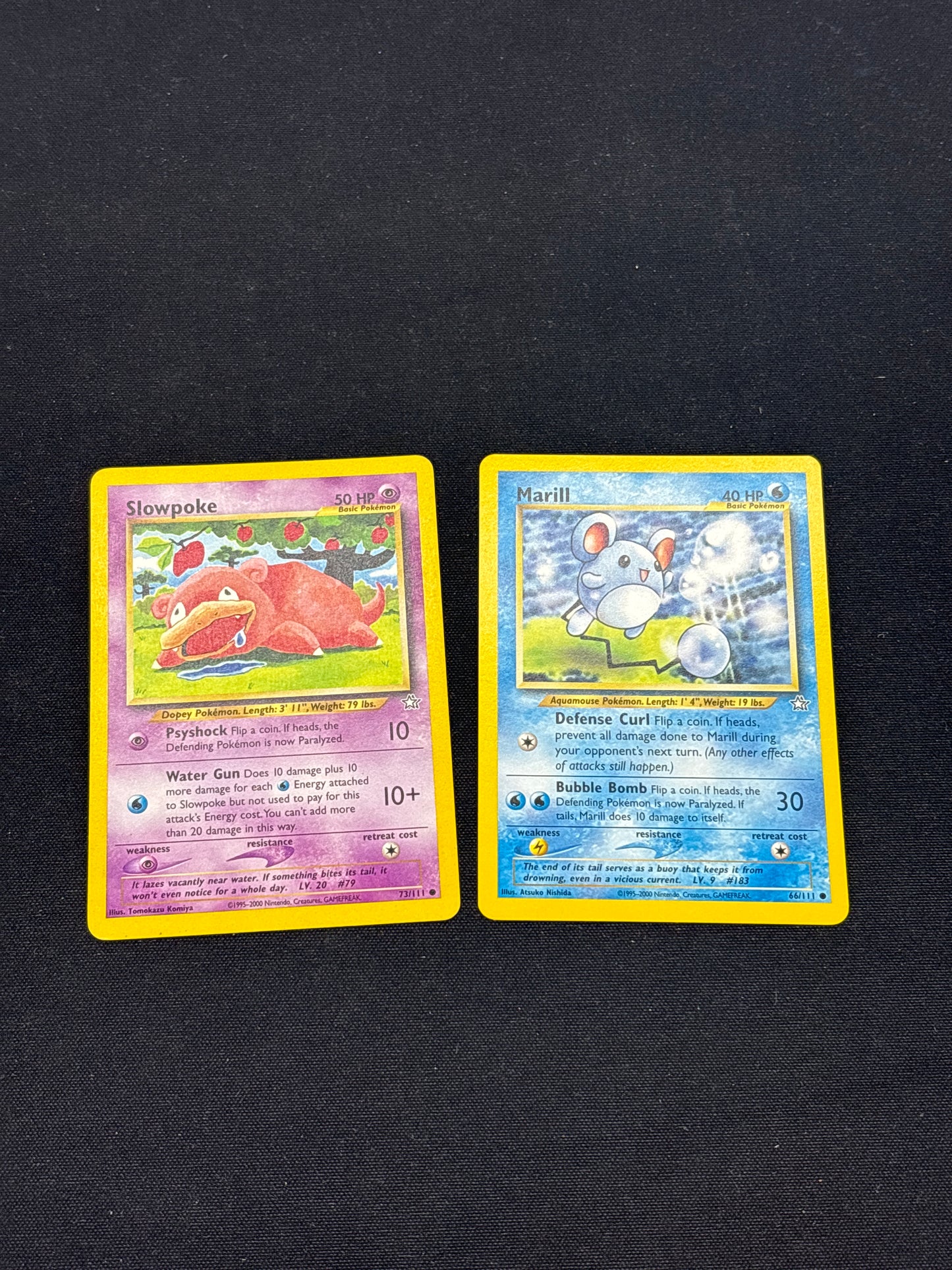 Auction Lot 266: Pokemon Cards Slowpoke & Marill WOTC Neo Genesis Conditions Vary