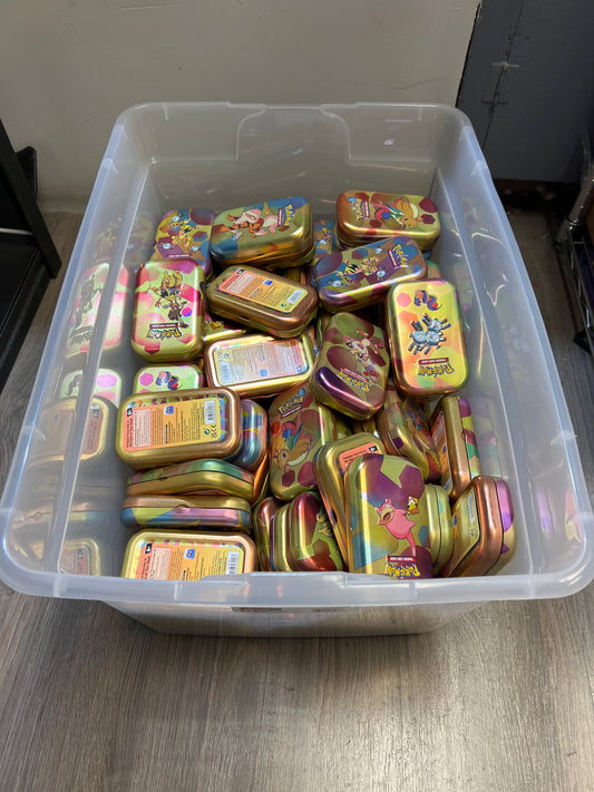 Auction Lot 337: Pokemon Empty Tins Unsorted Comes with Clear Tote