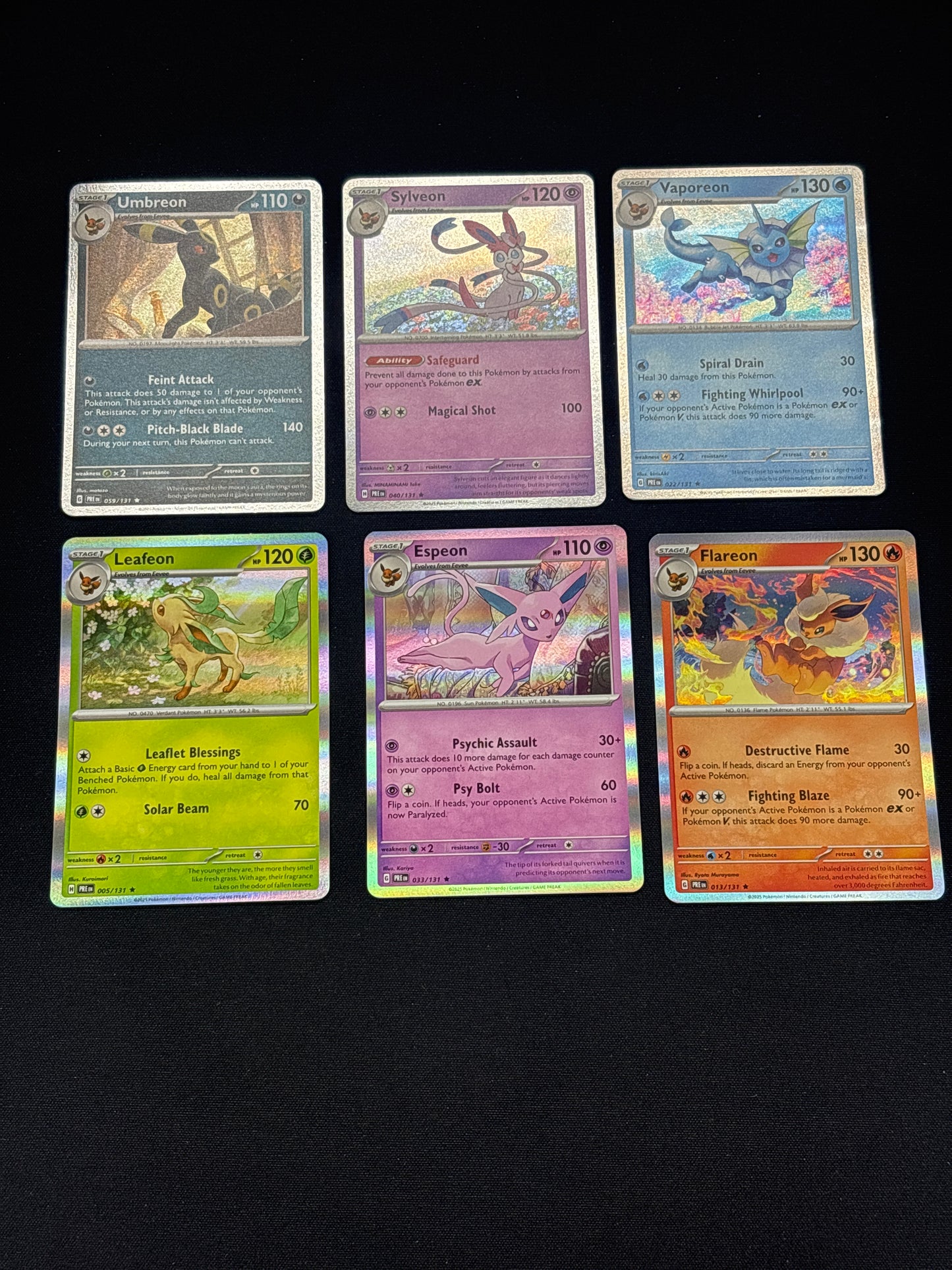 Auction Lot 244: Pokemon Cards Lot of 6 Assorted Eeveelutions Holo Rares Prismatic Evolutions Conditions Vary
