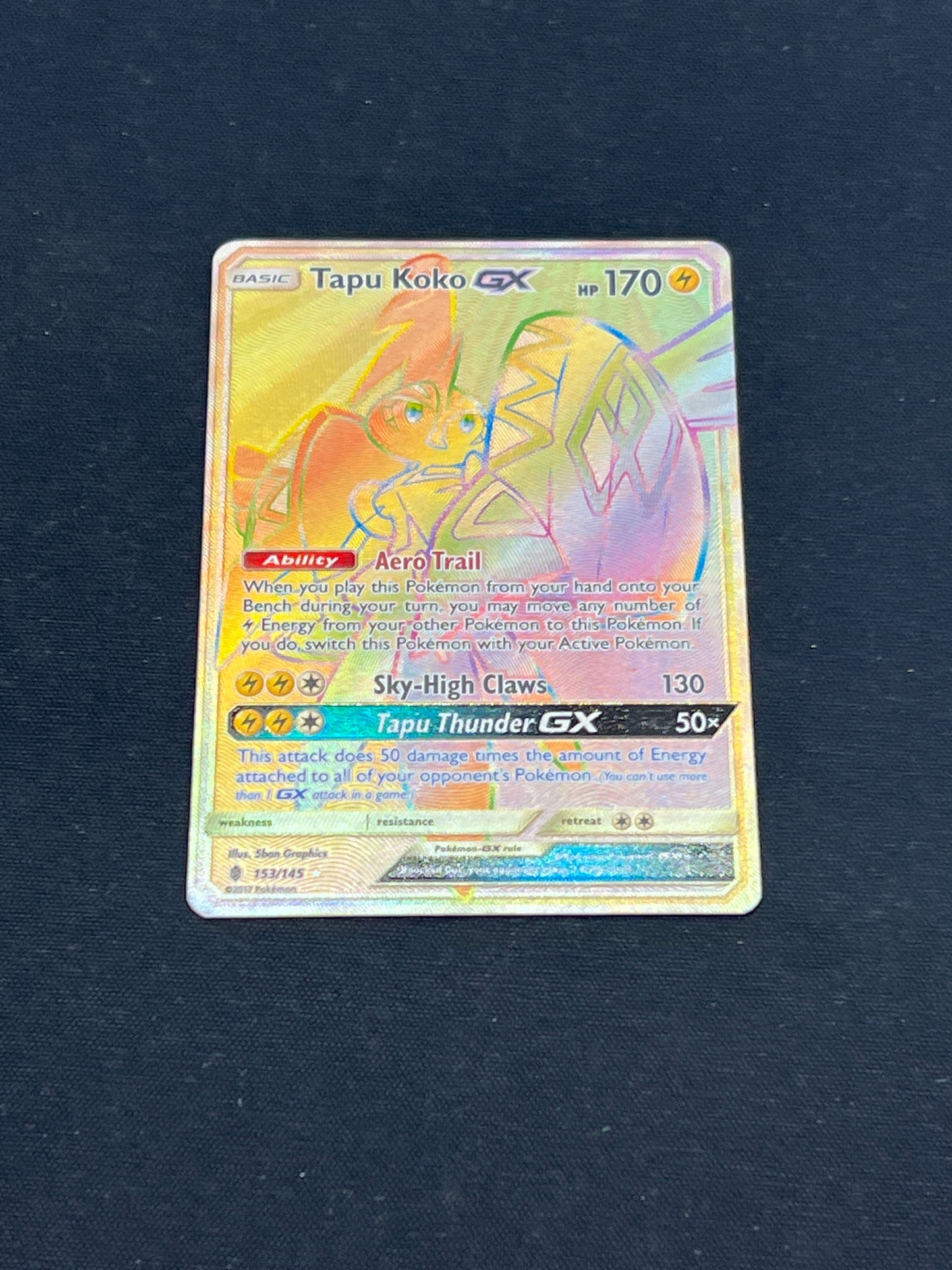 Auction Lot 300: Pokemon Cards Tapu Koko GX Full Art Rainbow Rare Conditions Vary