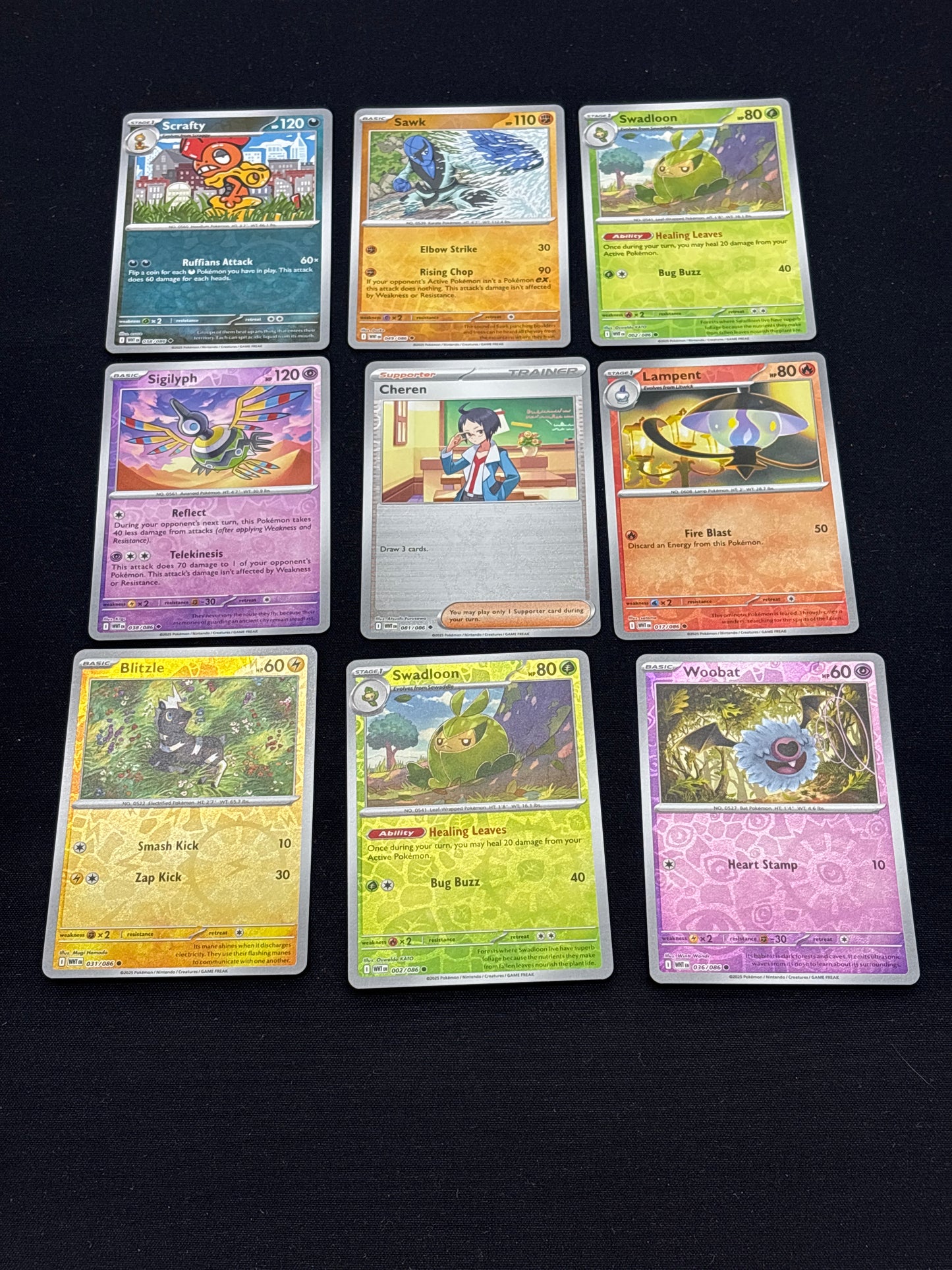 Auction Lot 166: Pokemon Cards Assorted Lot of 9 Reverse Holo SV White Flare Era Commons Uncommons Conditions Vary