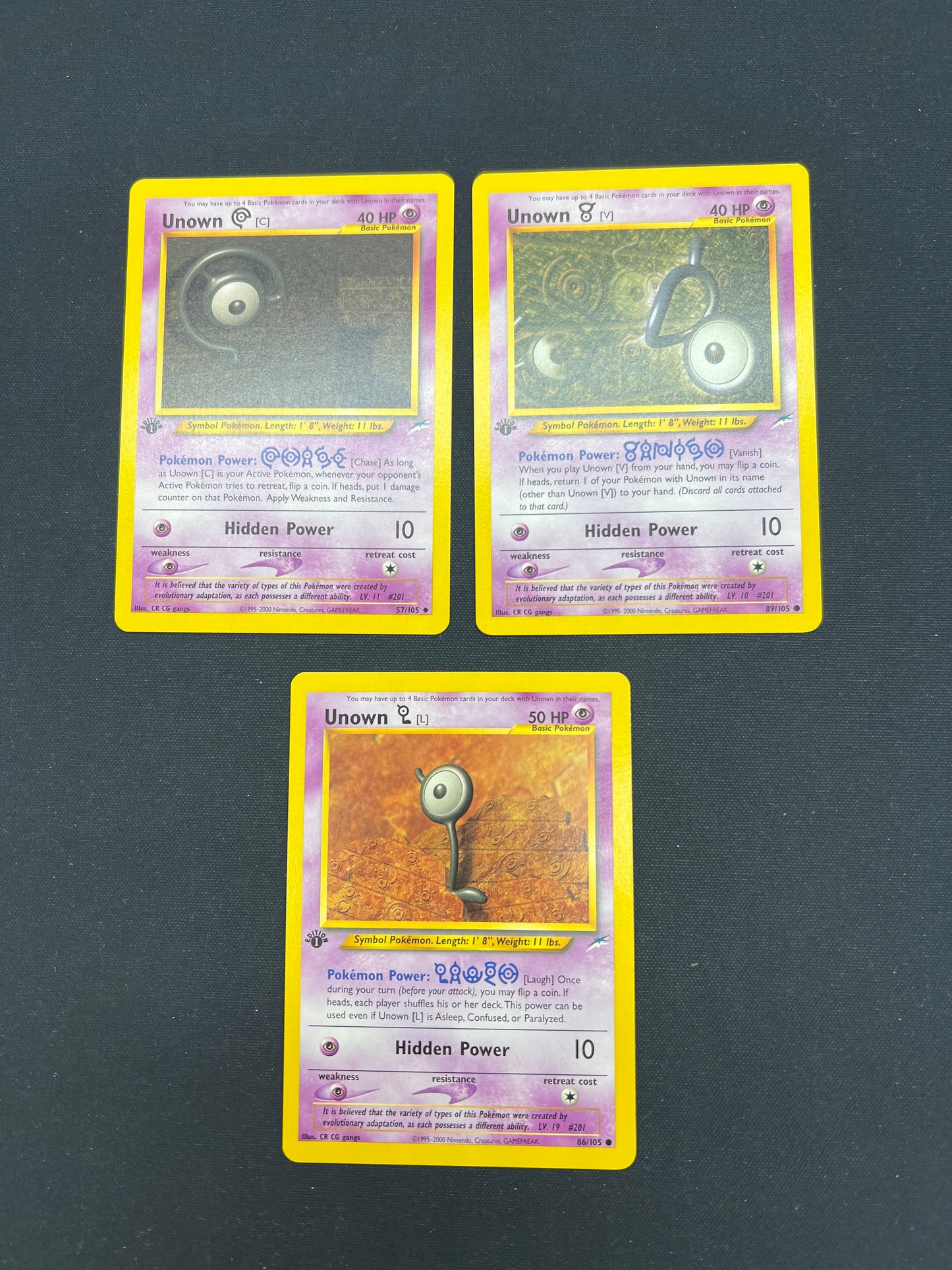 Auction Lot 18: Pokemon Cards Lot of 3 Assorted Unown 1st Edition Neo Destiny Conditions Vary