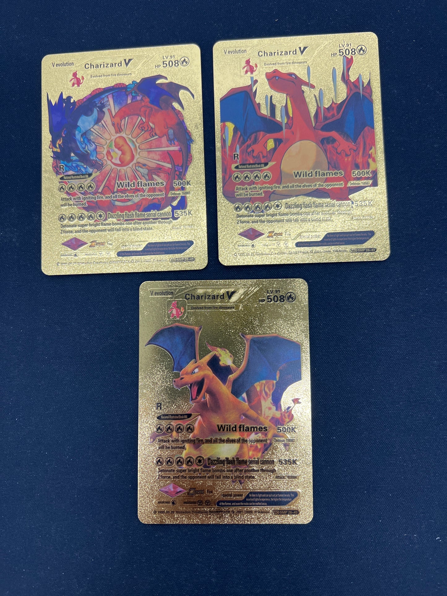Auction Lot 387: Pokemon Cards CUSTOM Lot of 3 Gold Charizard
