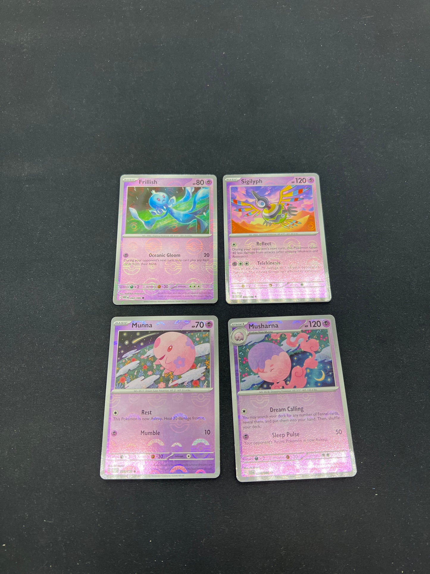Auction Lot 44: Pokemon Cards Lot of 4 Psychic Pokeball Holos SV Black Bolt White Flare Conditions Vary