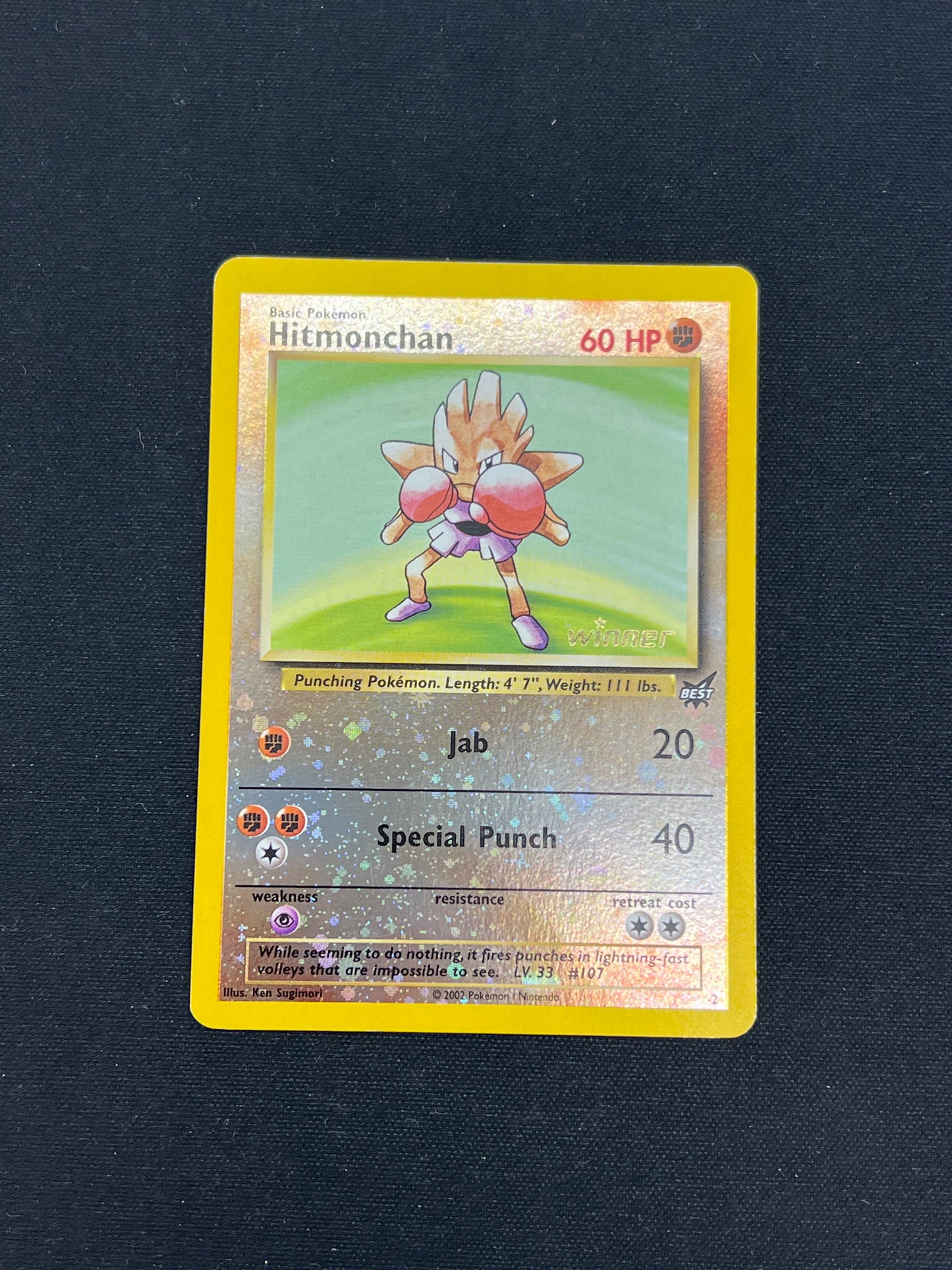 Auction Lot 225: Pokemon Cards Hitmonchan Winner Best of Game Stamped Reverse Holo Condition Vary