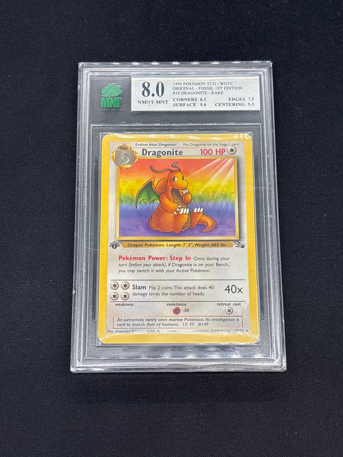 Auction Lot 1: MNT 8.0 1st Edition Dragonite Non Holo Rare Pokemon Fossil
