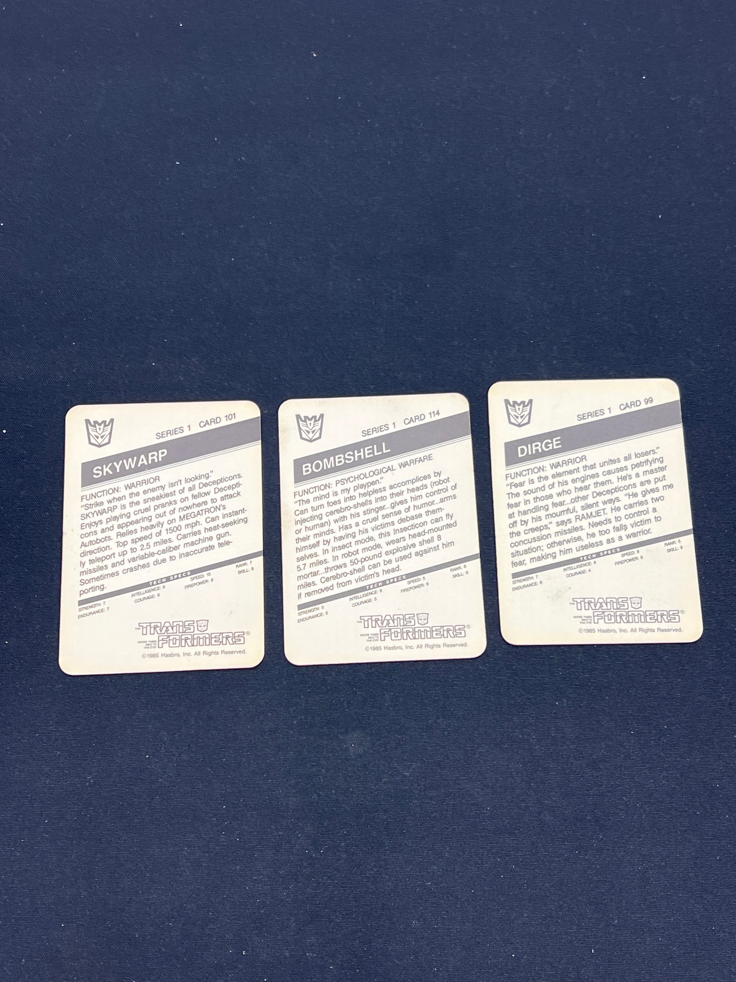 Auction Lot 281: Transformers Cards Lot of 3 Series 1 Conditions Vary