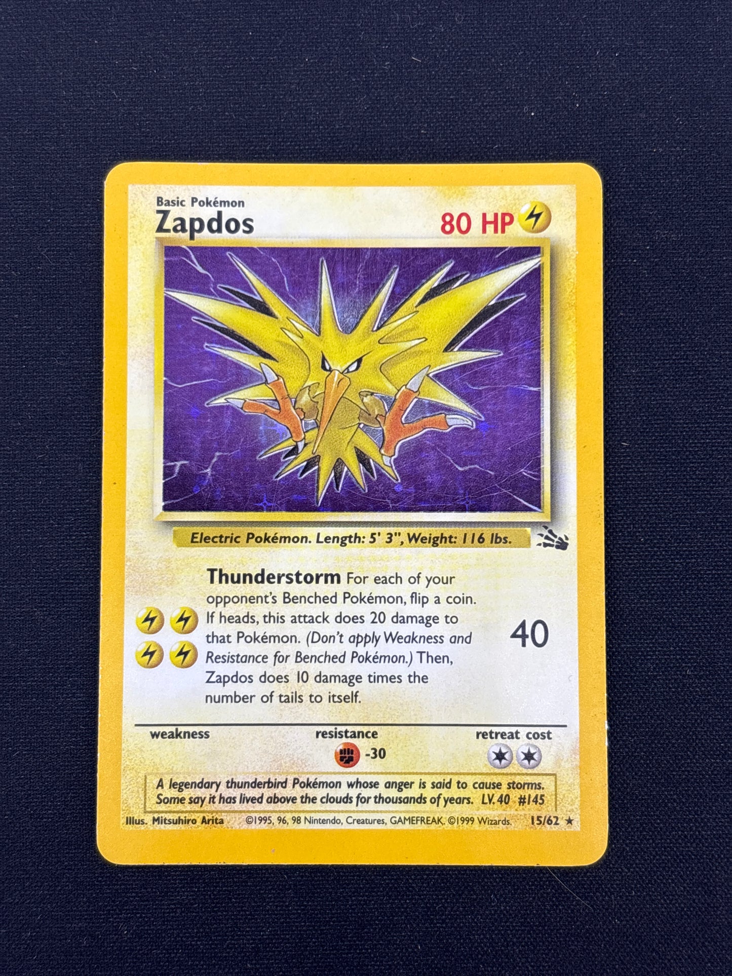 Auction Lot 9: Pokemon Card Zapdos Fossil Conditions Vary