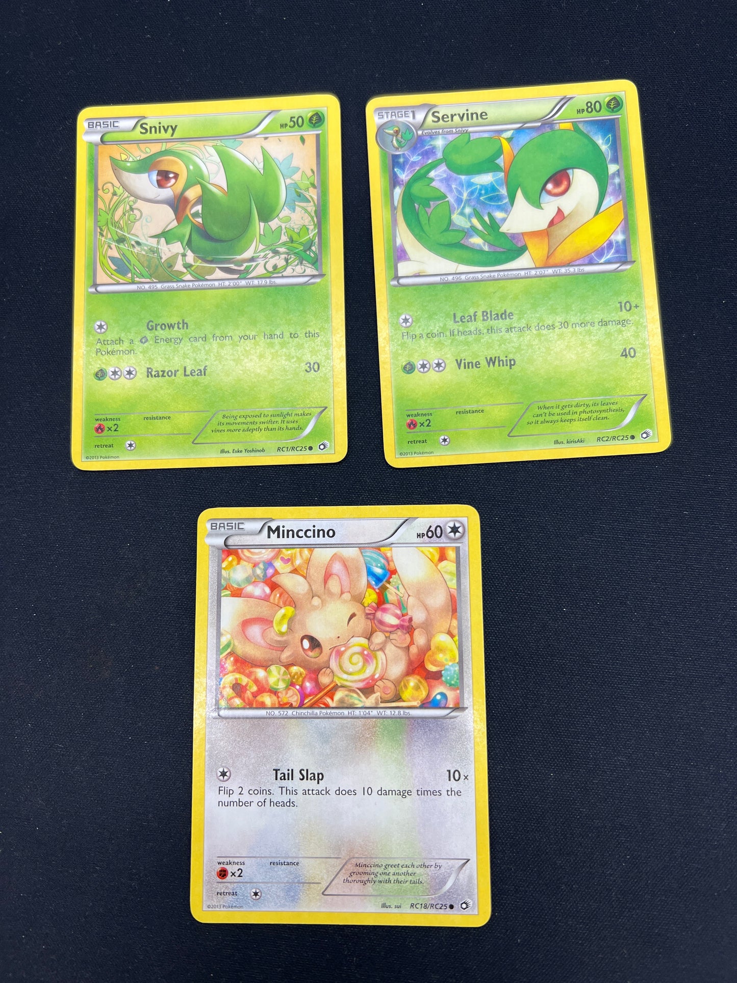 Auction Lot 339: Pokemon Cards Lot of 3 Radiant Collection Snivy Servine Minccino Condition Vary