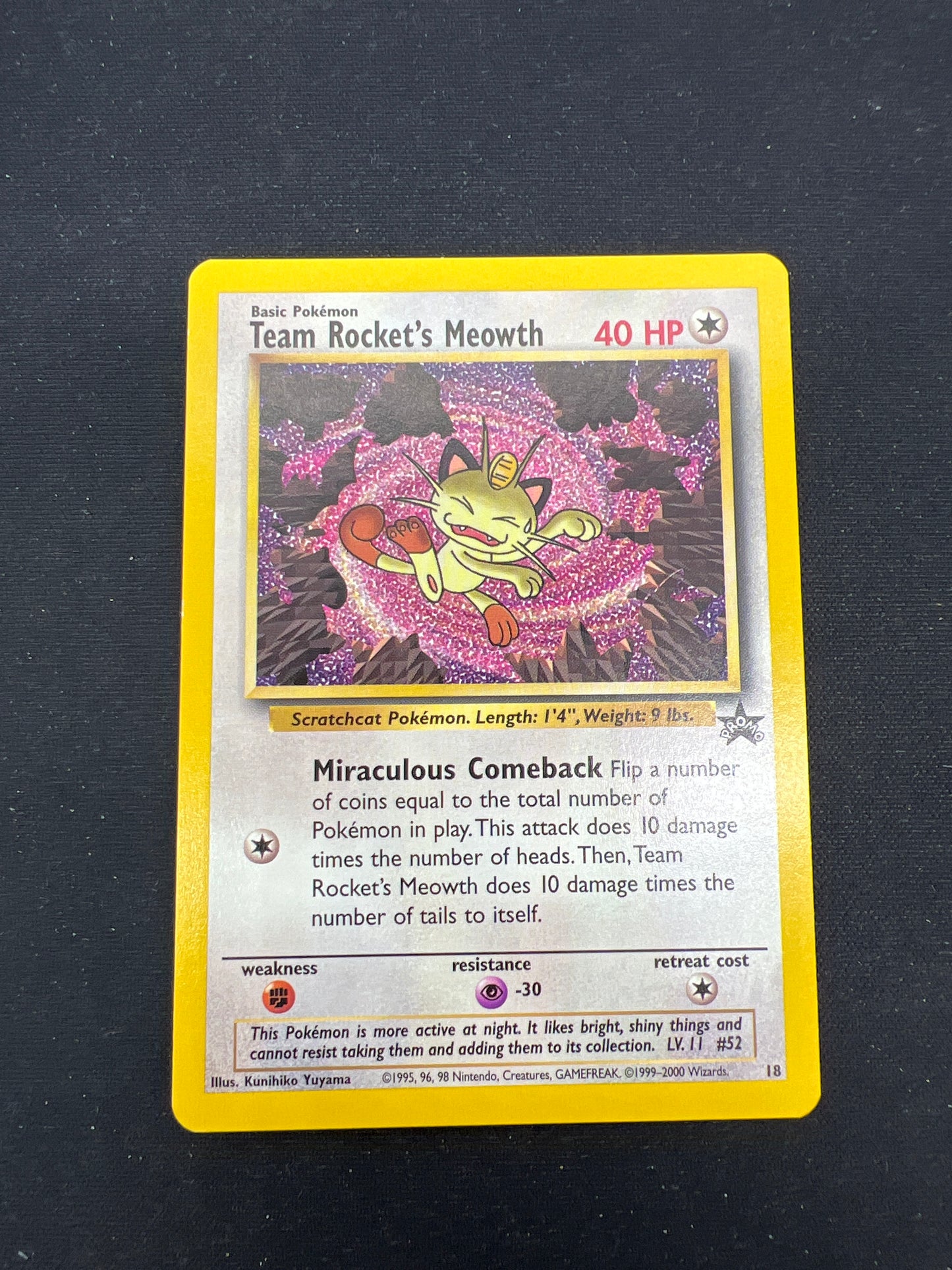 Auction Lot 154: Pokemon Cards Team Rocket's Meowth WOTC Black Star Promo Conditions Vary