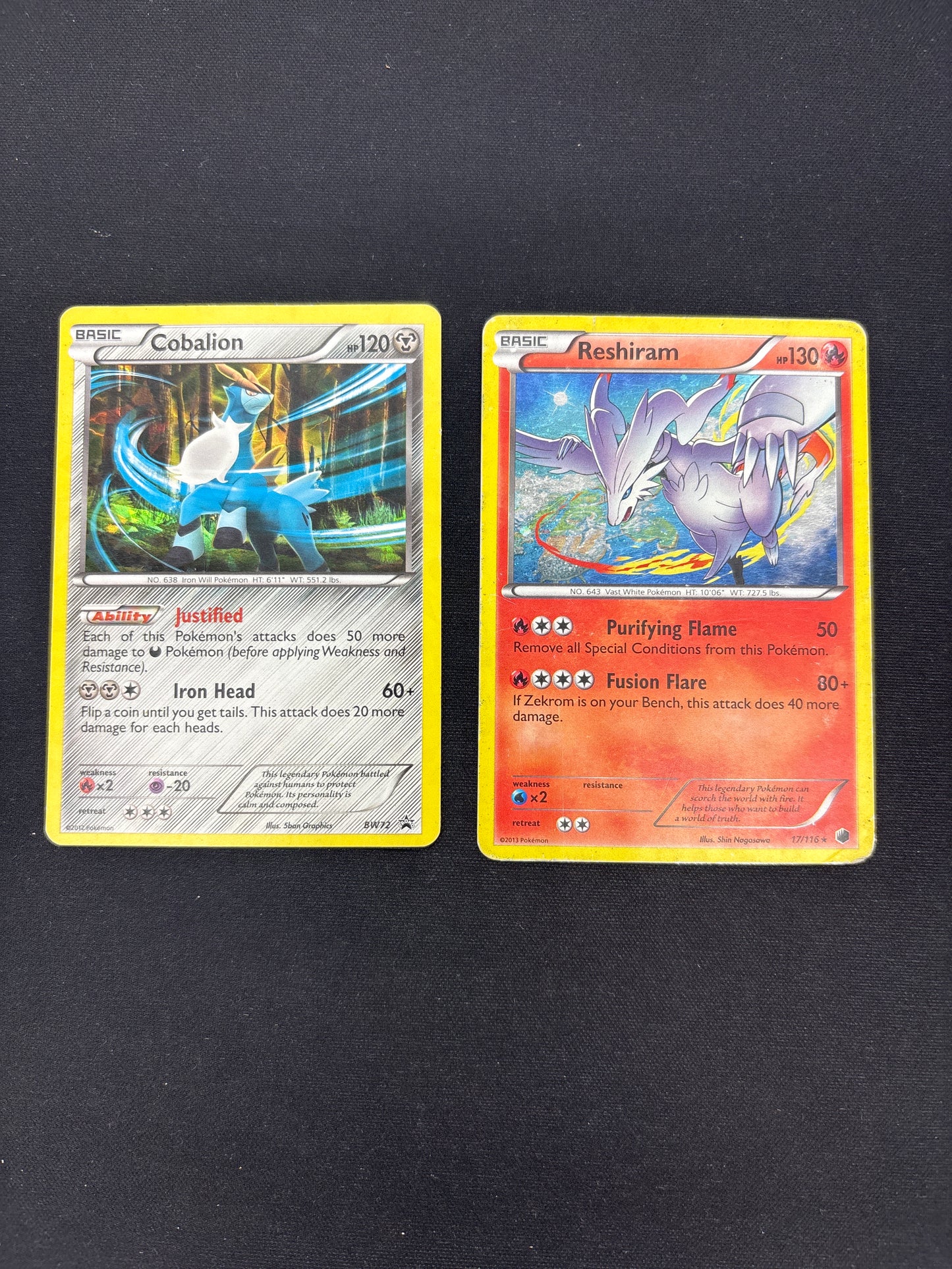 Auction Lot 253: Pokemon Cards Lot of 2 Cobalion & Reshiram BW Holo Rares Conditions Vary