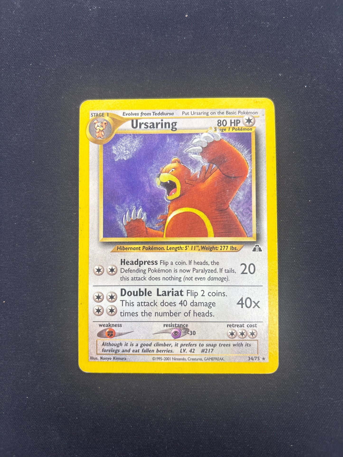 Auction Lot 39: Pokemon Card Ursaring Neo Discovery Condition Vary