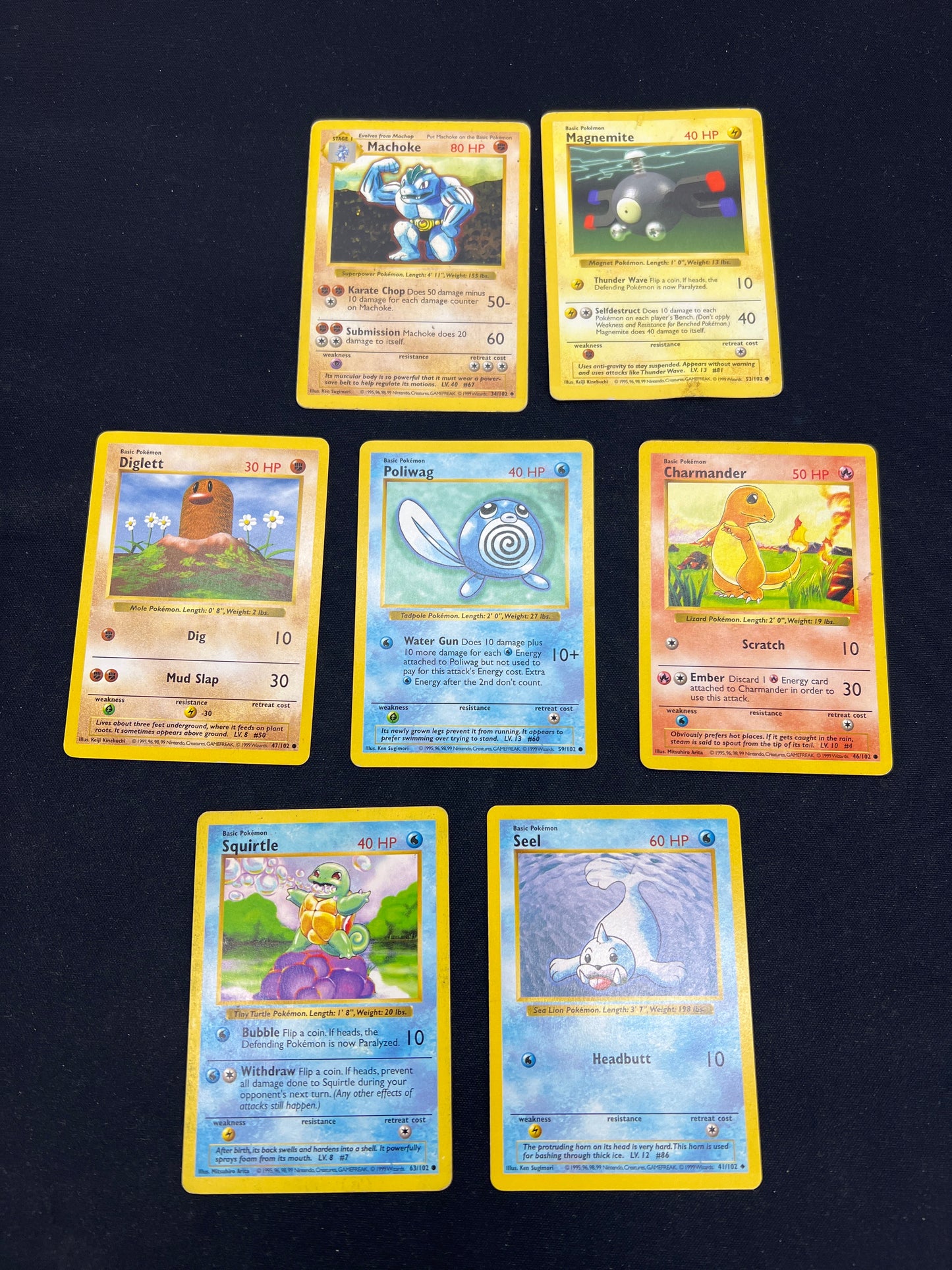 Auction Lot 88: Pokemon Cards Lot of 7 Base Set Shadowless Common Uncommon Conditions Vary